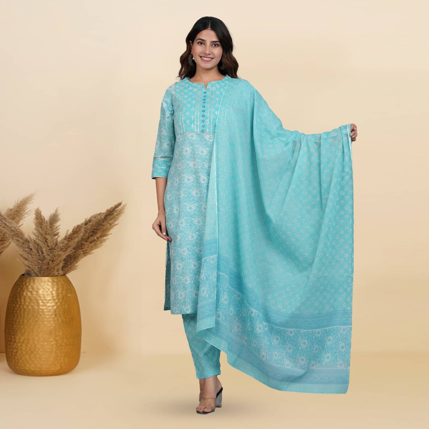 Yash Gallery Cotton Printed Kurti With Pants Women's Stitched Salwar Suit - Blue ( Pack of 1 ) Yash Gallery Cotton Printed Kurti With Pants Women's Stitched Salwar Suit - Blue ( Pack of 1 )