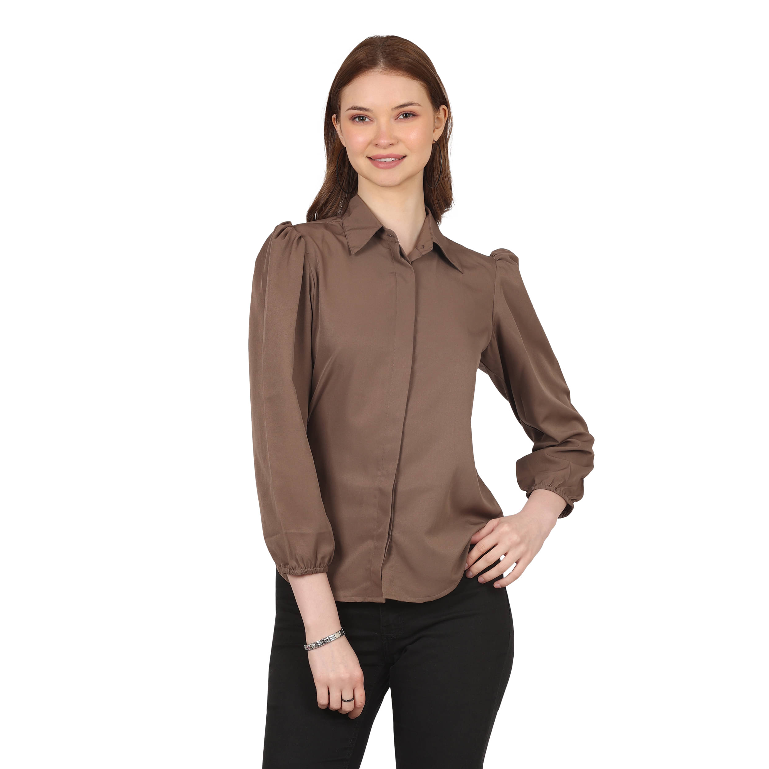 kg trenzz Women Solid Crepe Shirt ( Brown )     			kg trenzz Women Solid Crepe Shirt ( Brown )