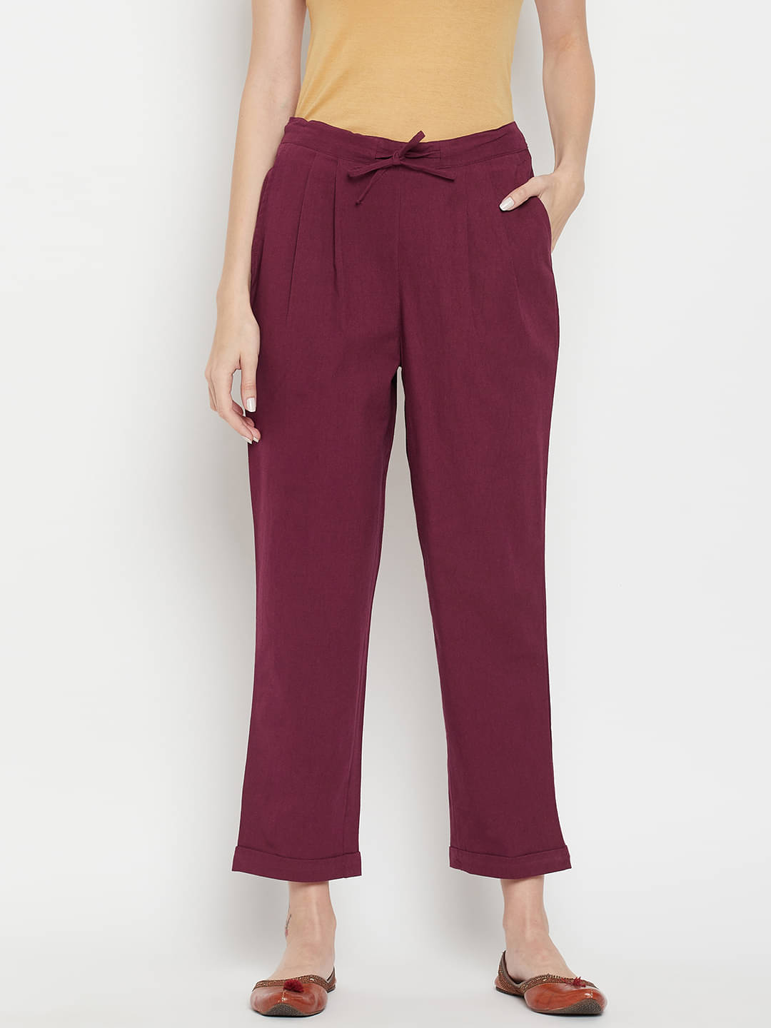     			kg trenzz - Burgundy Cotton Women's Straight Pant ( Pack of 1 )