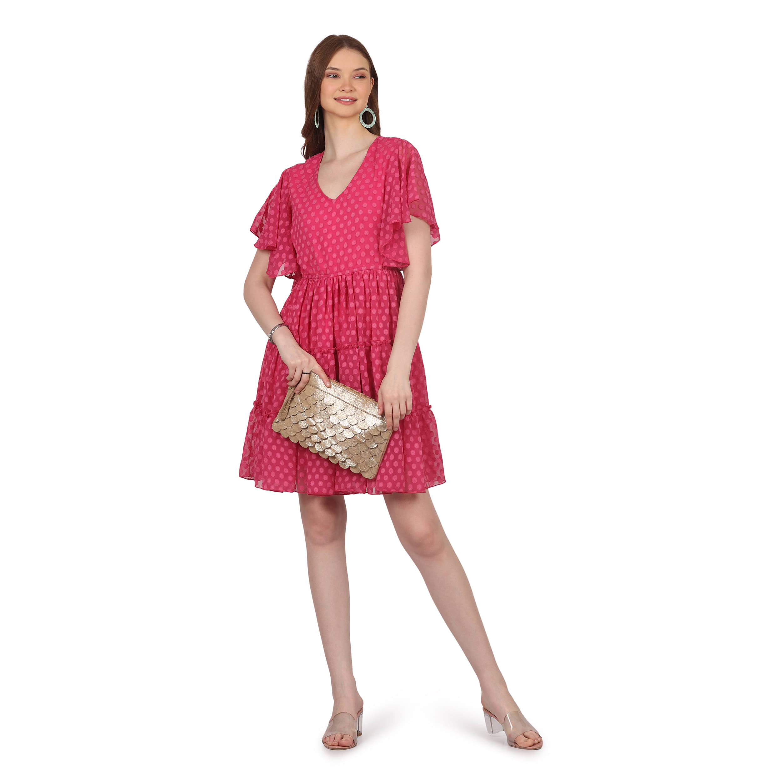     			kg trenzz Women Georgette Printed Fit & Flare Dress ( Pink )