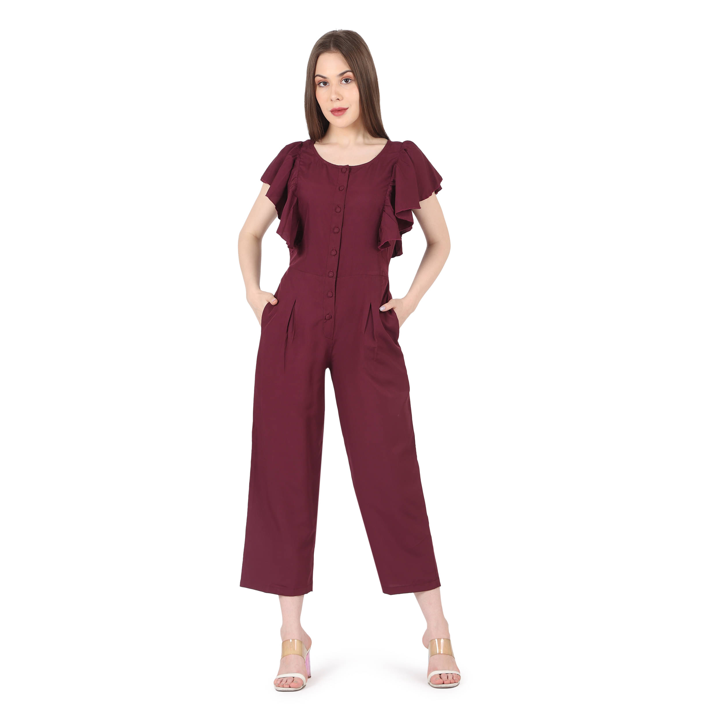     			kg trenzz Maroon Crepe Regular Fit Women's Jumpsuit ( Pack of 1 )