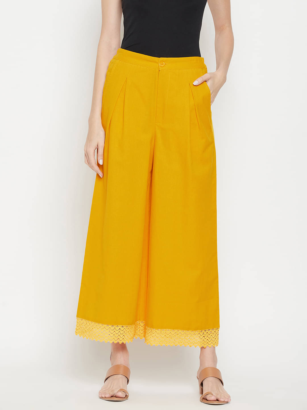     			kg trenzz - Mustard Cotton Women's Palazzo ( Pack of 1 )