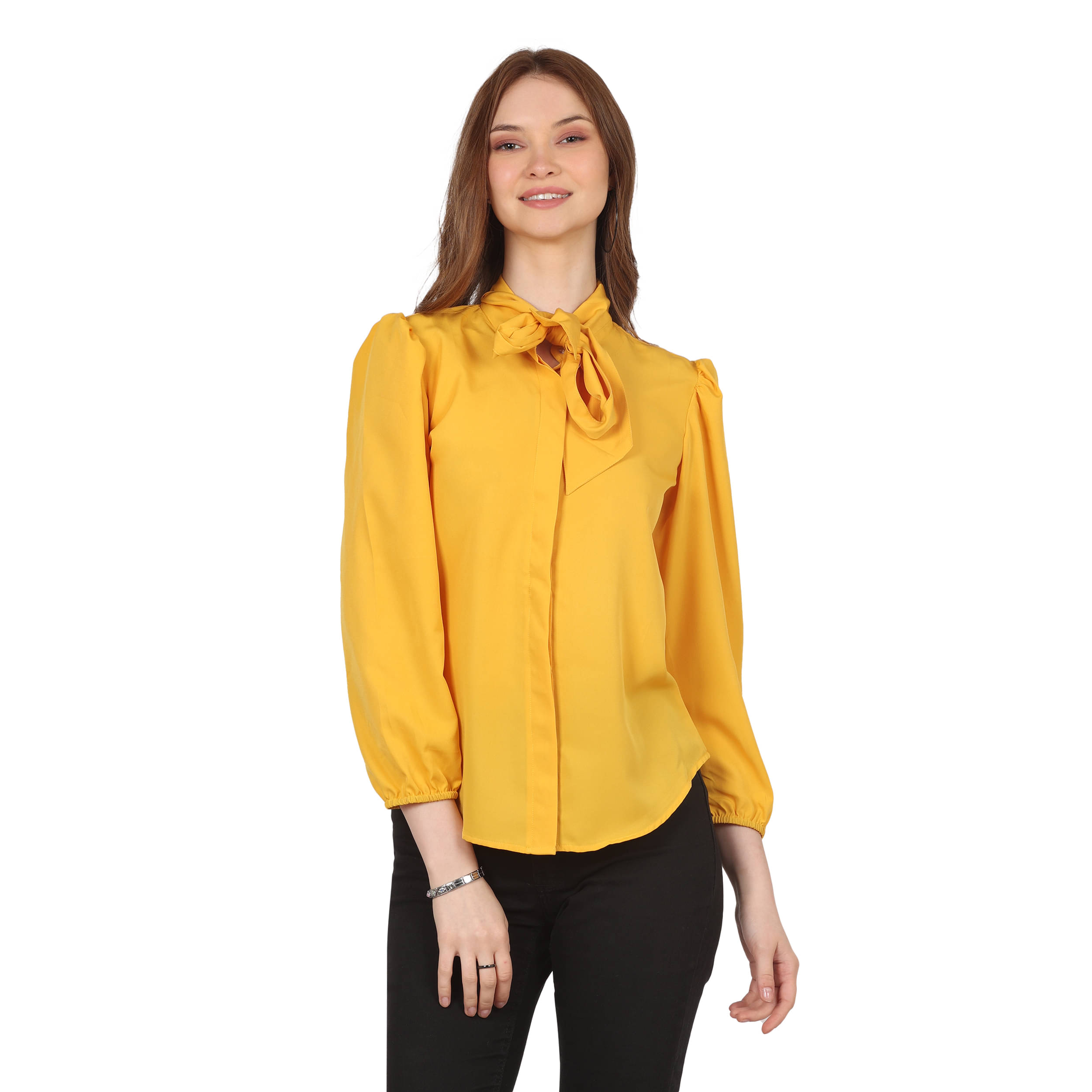 kg trenzz Women Solid Crepe Shirt ( Mustard )     			kg trenzz Women Solid Crepe Shirt ( Mustard )