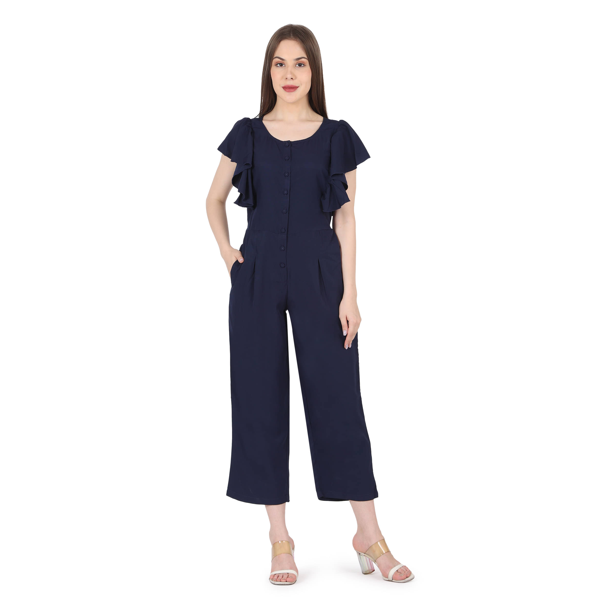     			kg trenzz Navy Blue Crepe Regular Fit Women's Jumpsuit ( Pack of 1 )