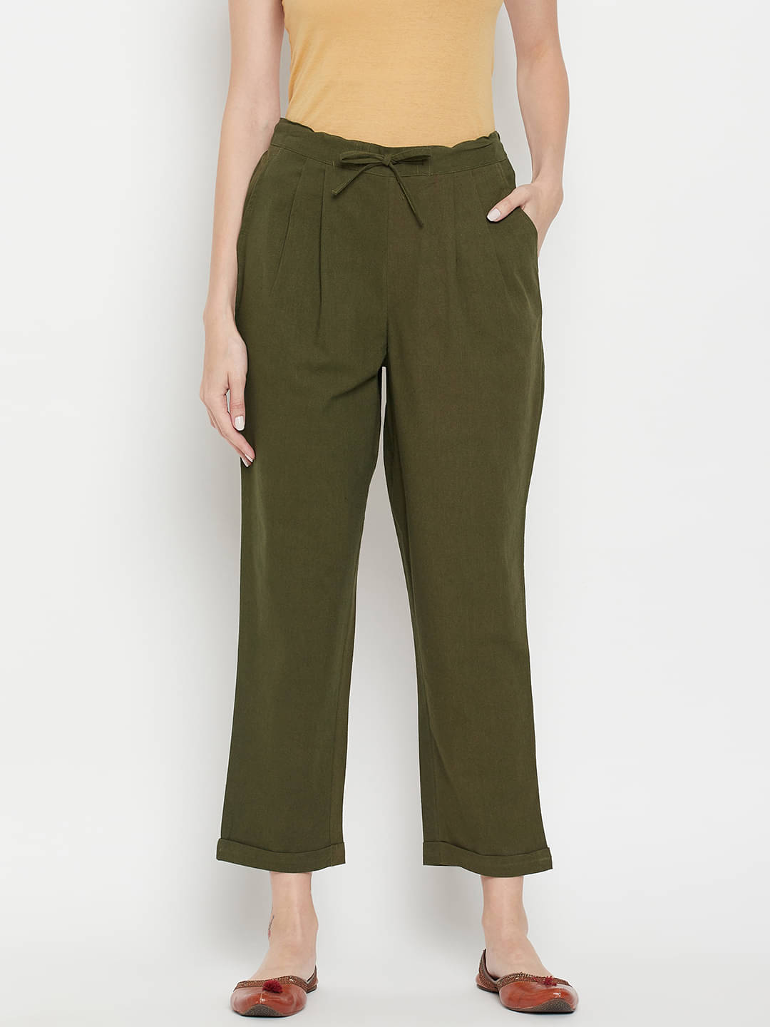     			kg trenzz - Olive Cotton Women's Straight Pant ( Pack of 1 )