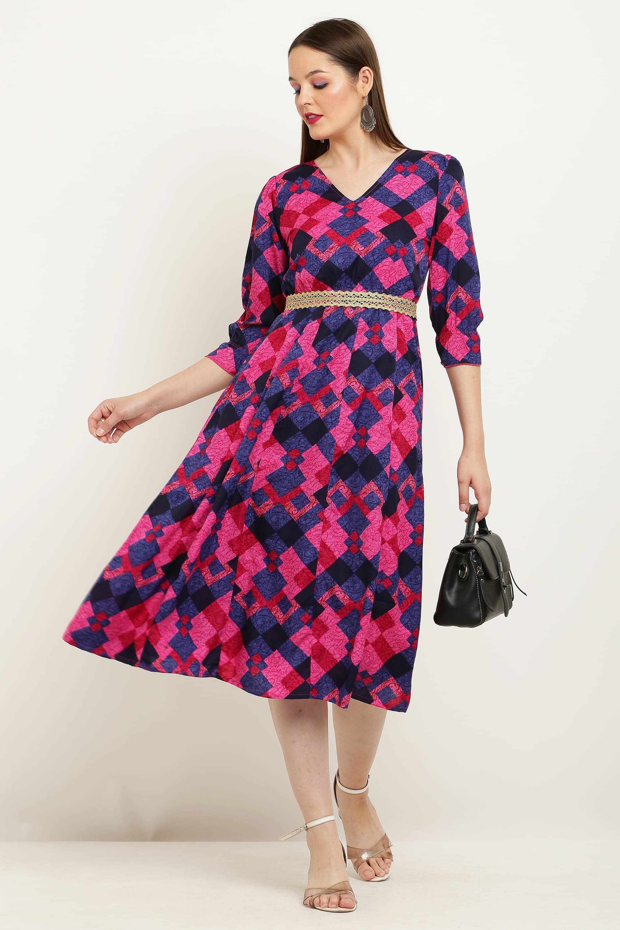 kg trenzz Women Polyester Printed Fit & Flare Dress ( Pink ) kg trenzz Women Polyester Printed Fit & Flare Dress ( Pink )