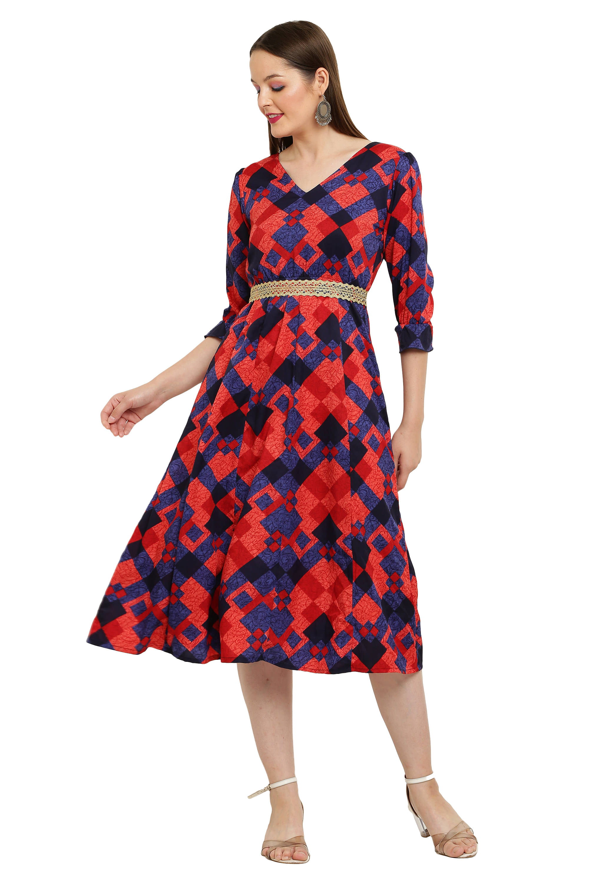 kg trenzz Women Polyester Printed Fit & Flare Dress ( Red ) kg trenzz Women Polyester Printed Fit & Flare Dress ( Red )