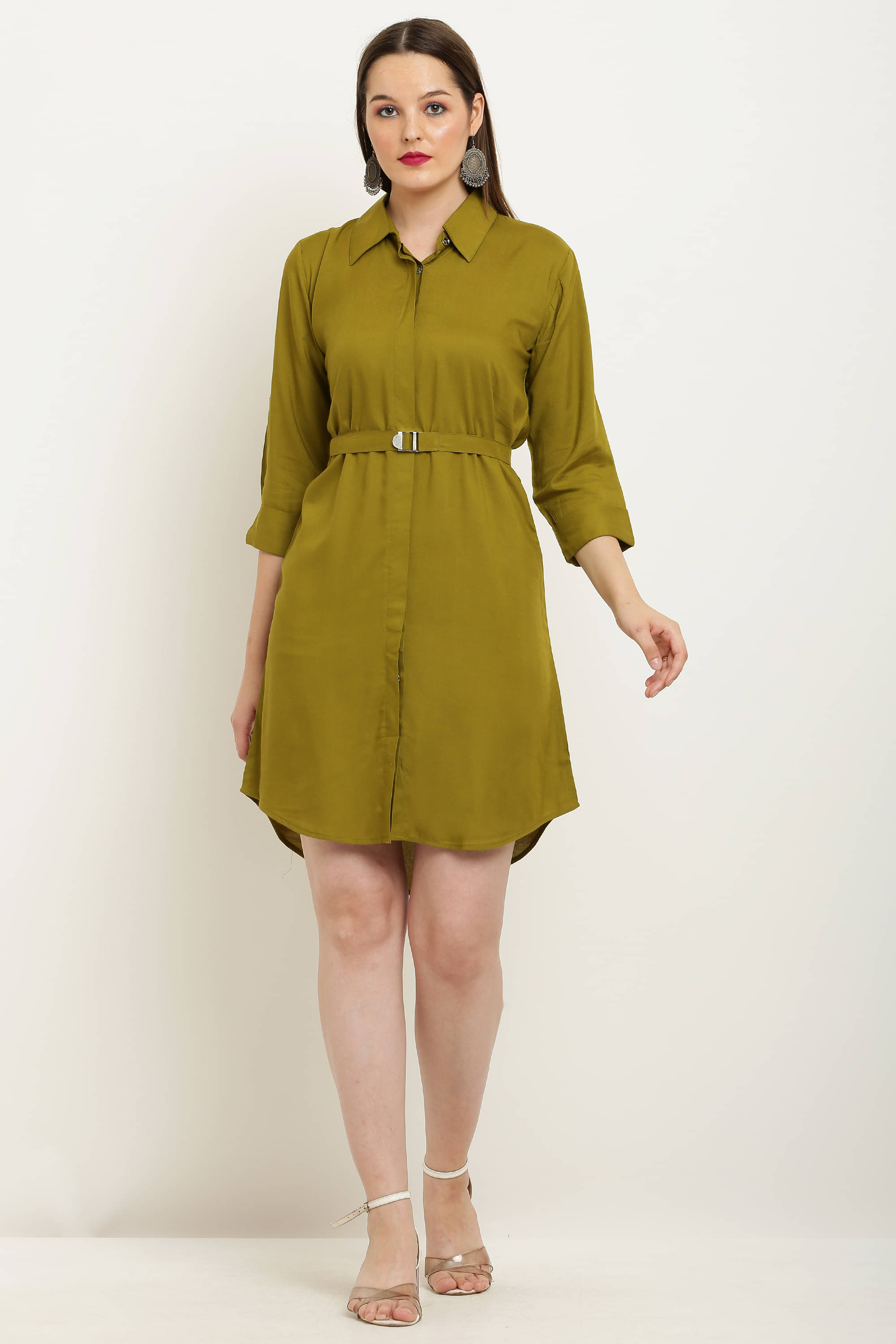 kg trenzz Women Viscose Solid Fit & Flare Dress ( Olive ) kg trenzz Women Viscose Solid Fit & Flare Dress ( Olive )