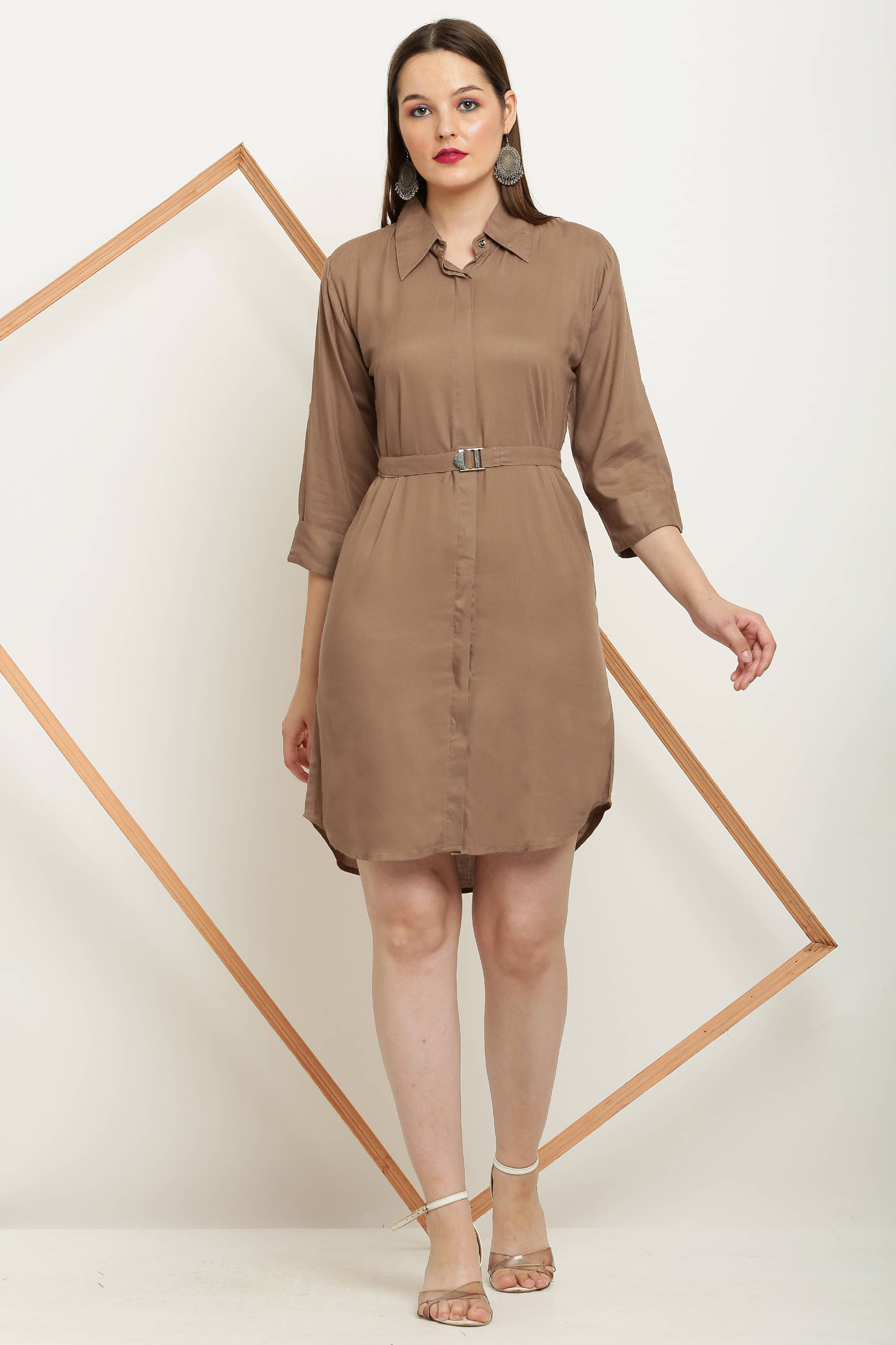     			kg trenzz Women Viscose Solid Fit & Flare Dress ( Brown )