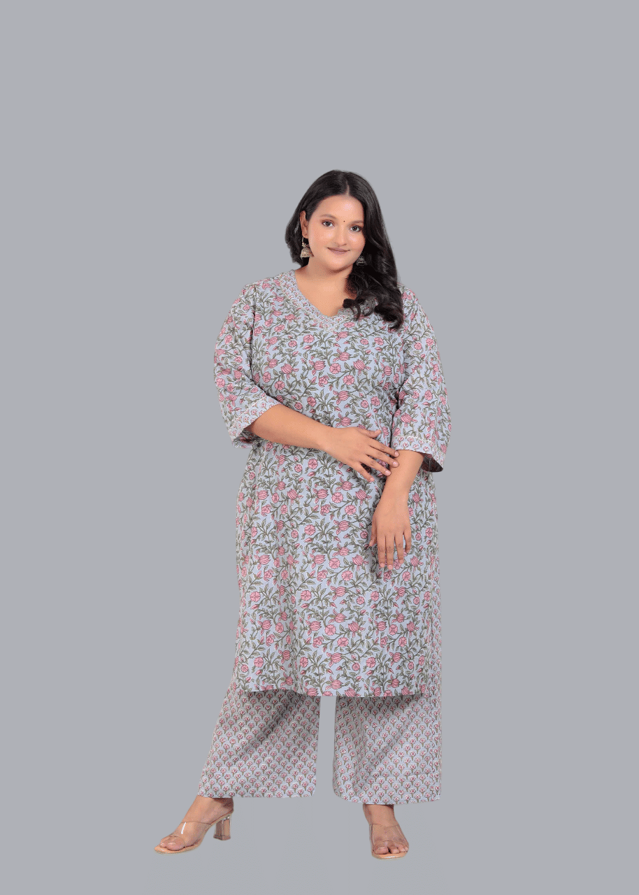 miravan Cotton Printed Kurti With Palazzo Women's Stitched Salwar Suit - Blue ( Pack of 1 ) miravan Cotton Printed Kurti With Palazzo Women's Stitched Salwar Suit - Blue ( Pack of 1 )