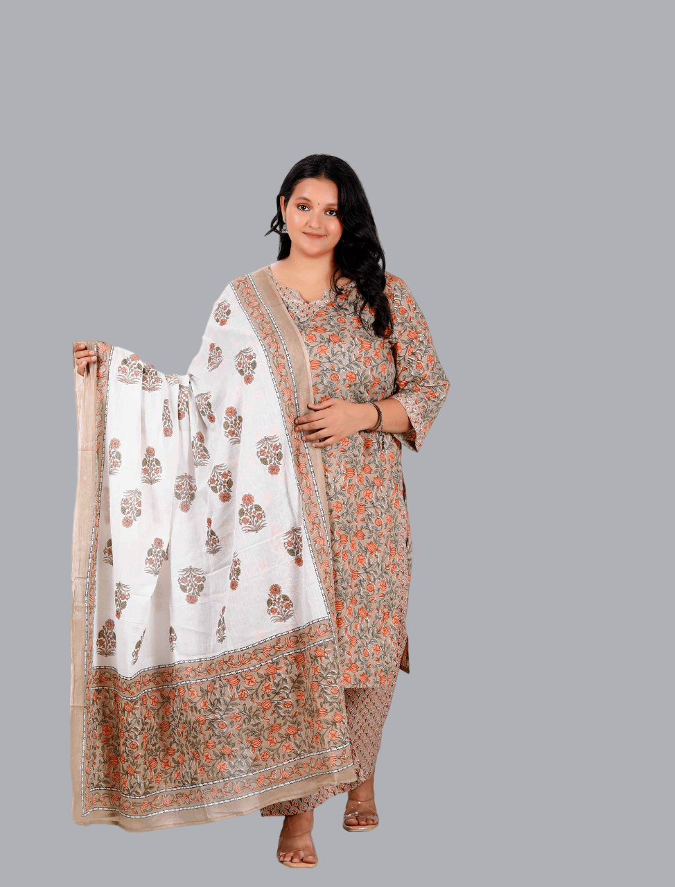     			miravan Cotton Printed Kurti With Palazzo Women's Stitched Salwar Suit - Brown ( Pack of 1 )