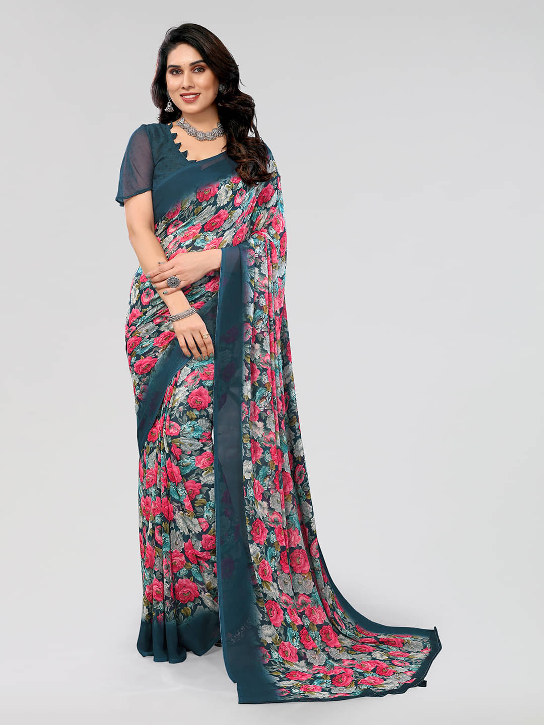     			ANAND SAREES Chiffon Printed Saree With Unstitched Blouse Piece ( Pink )