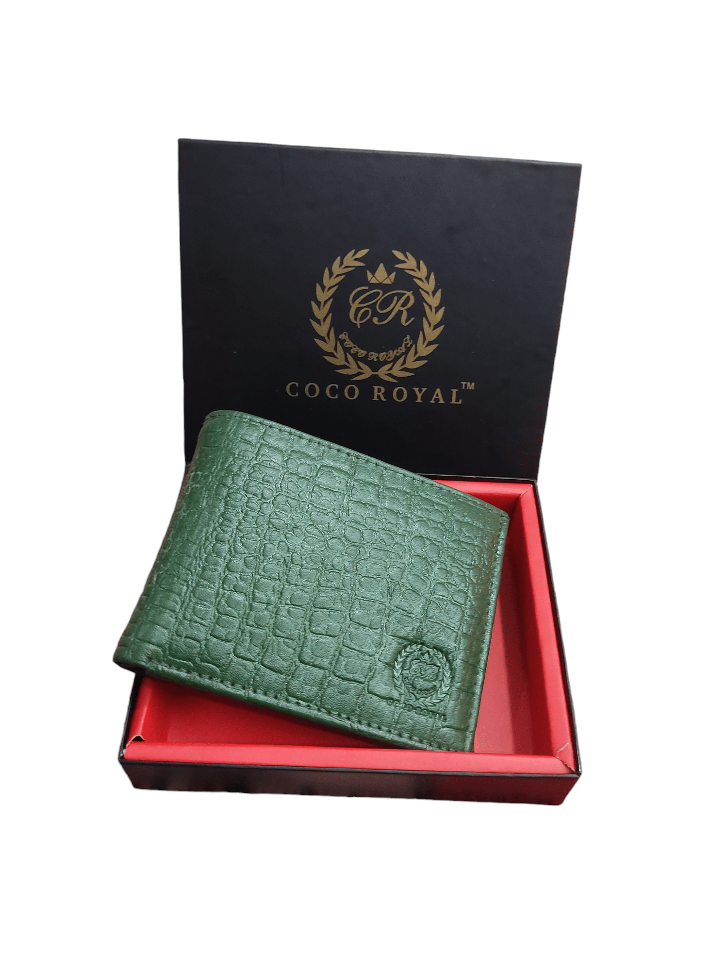    			COCO ROYAL 100% Leather Self Design Men's Two Fold Wallet With 8 Slots For Card ( Green , Pack of 1 )