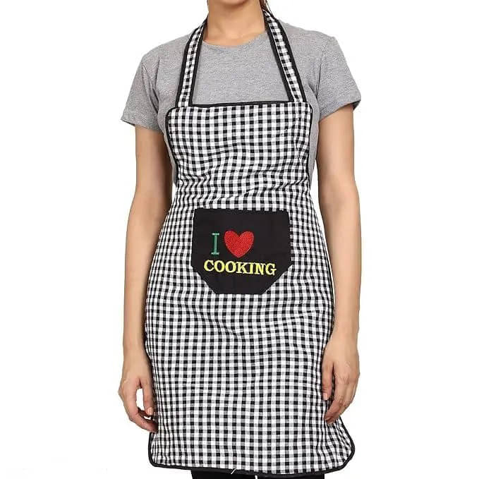 Crosmo Polyester Checks Kitchen Apron with 1 Center Pocket ( Pack of 1 )