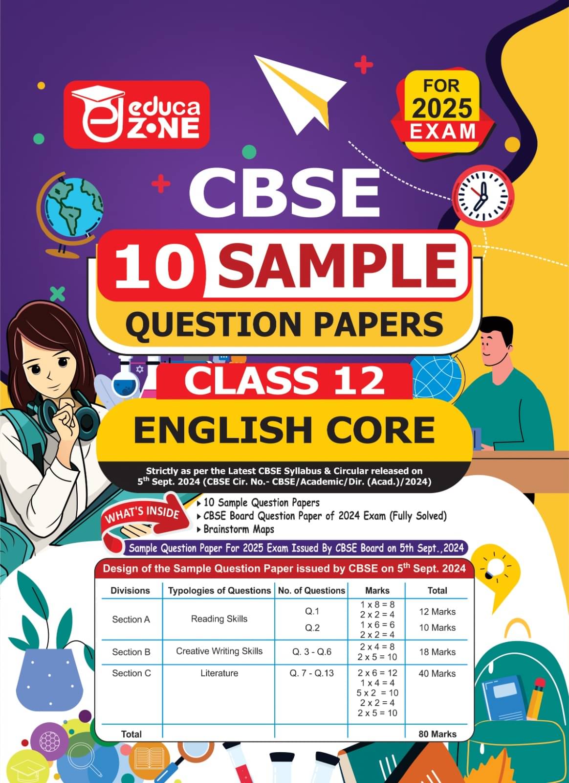     			Educazone CBSE 10 Sample Question Papers Class 12 English Core Book (For Board Exam 2025)