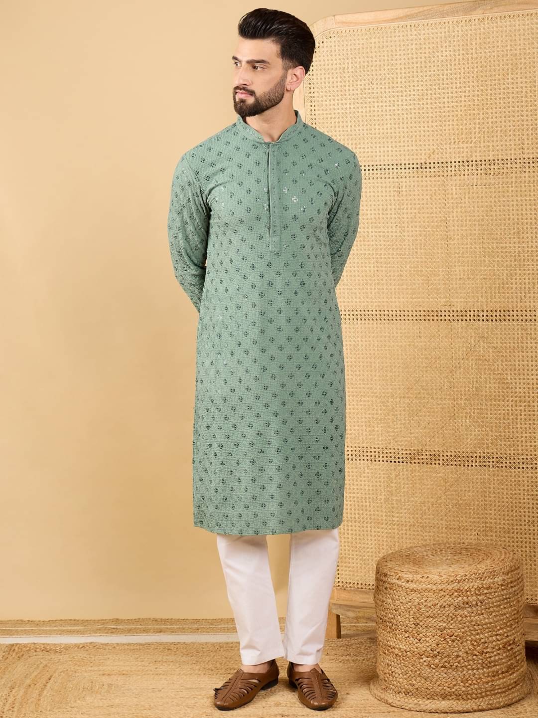 Ethnic Bay Green Viscose Men's Regular Kurta ( Pack of 1 )     			Ethnic Bay Green Viscose Men's Regular Kurta ( Pack of 1 )
