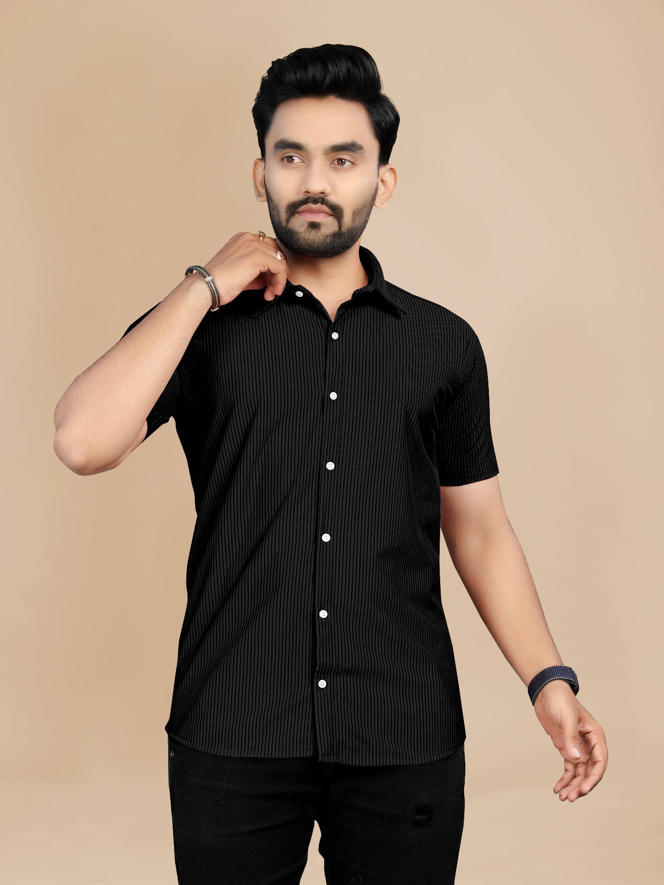 Fashionfricks Cotton Flex Regular Fit Striped Half Sleeves Men's Casual Shirt - Black ( Pack of 1 ) Fashionfricks Cotton Flex Regular Fit Striped Half Sleeves Men's Casual Shirt - Black ( Pack of 1 )