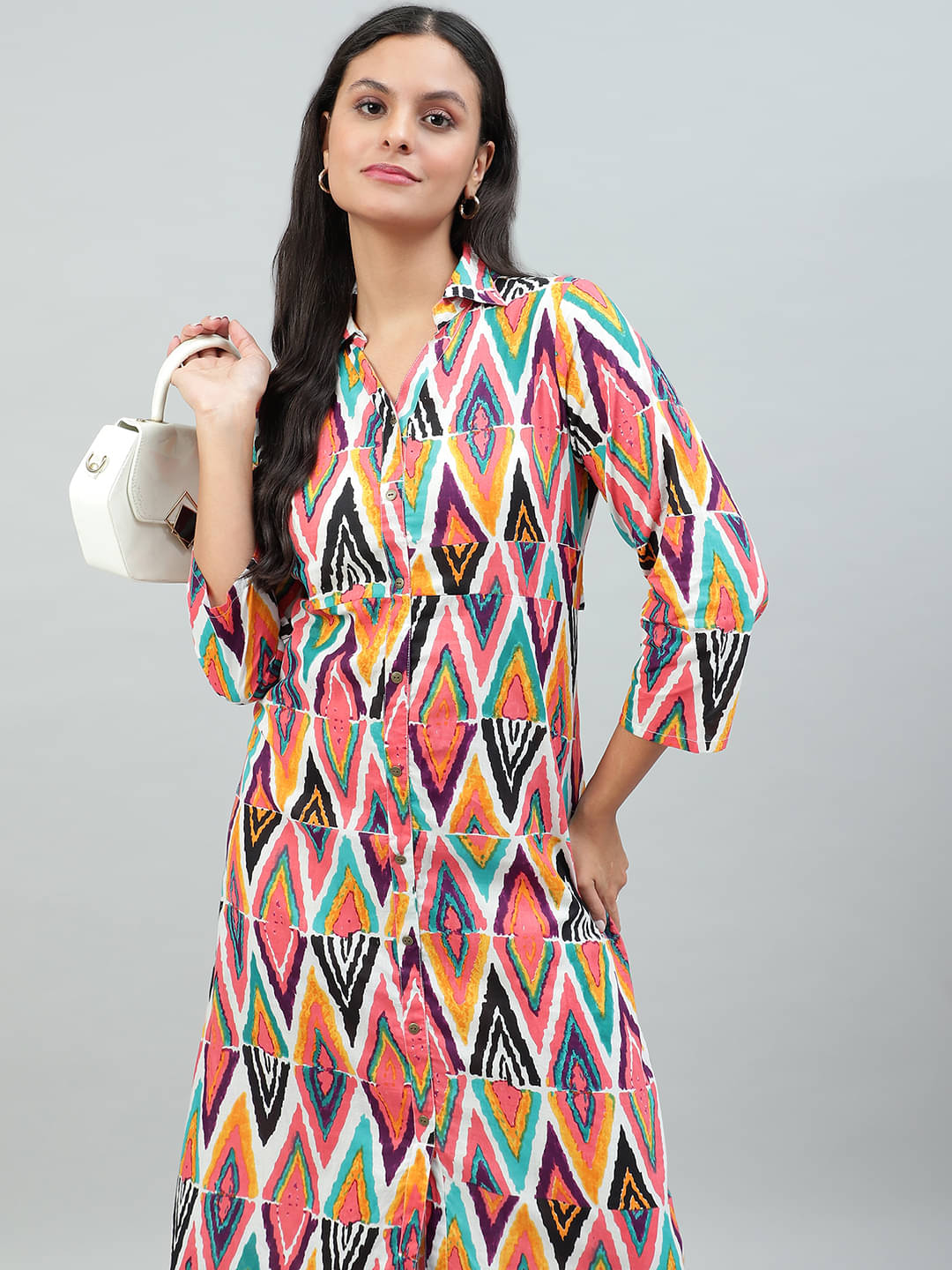     			Flamboyant Women Cotton Blend Printed Fit & Flare Dress ( Pink )