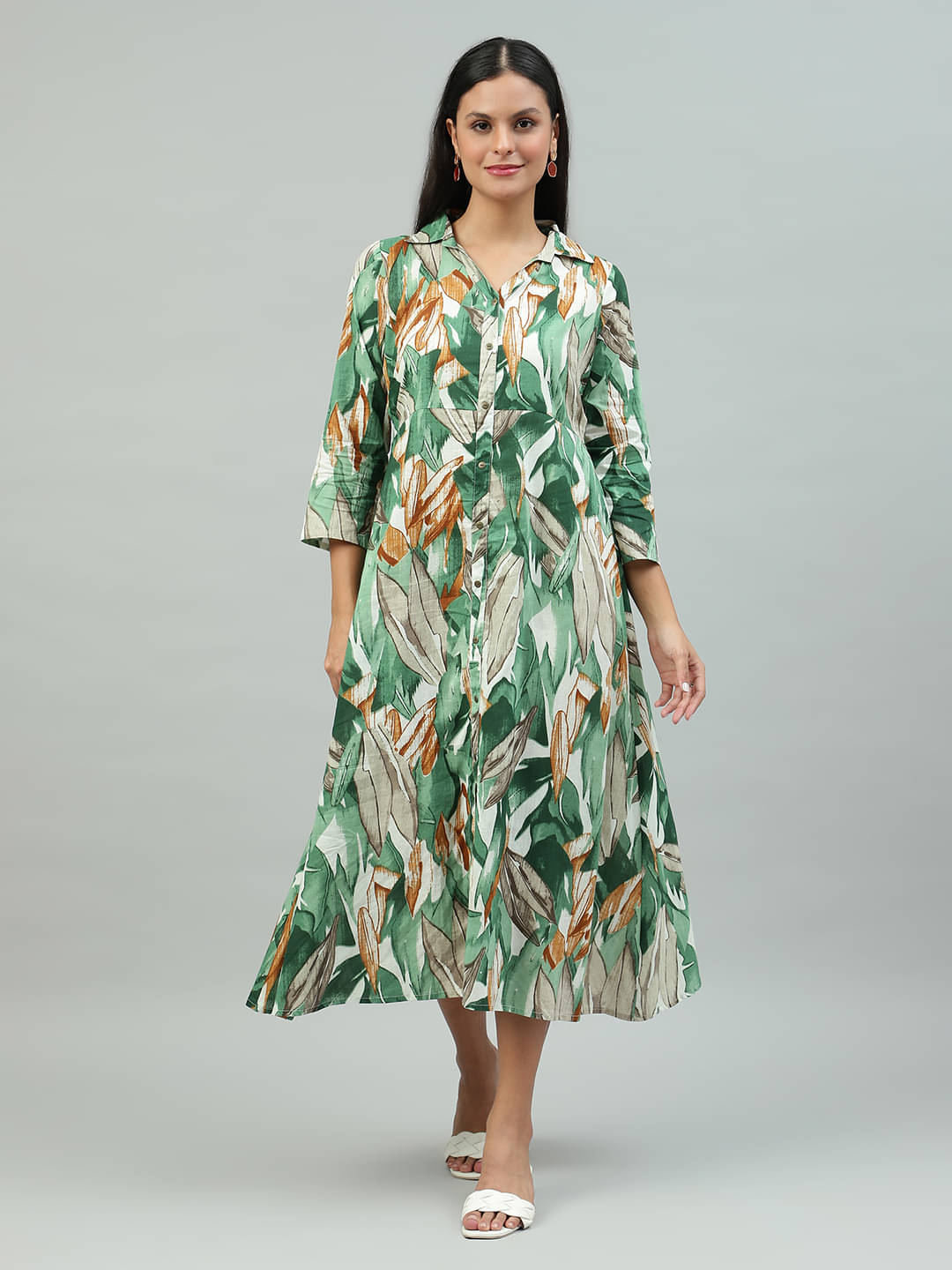     			Flamboyant Women Cotton Blend Printed Fit & Flare Dress ( Brown )