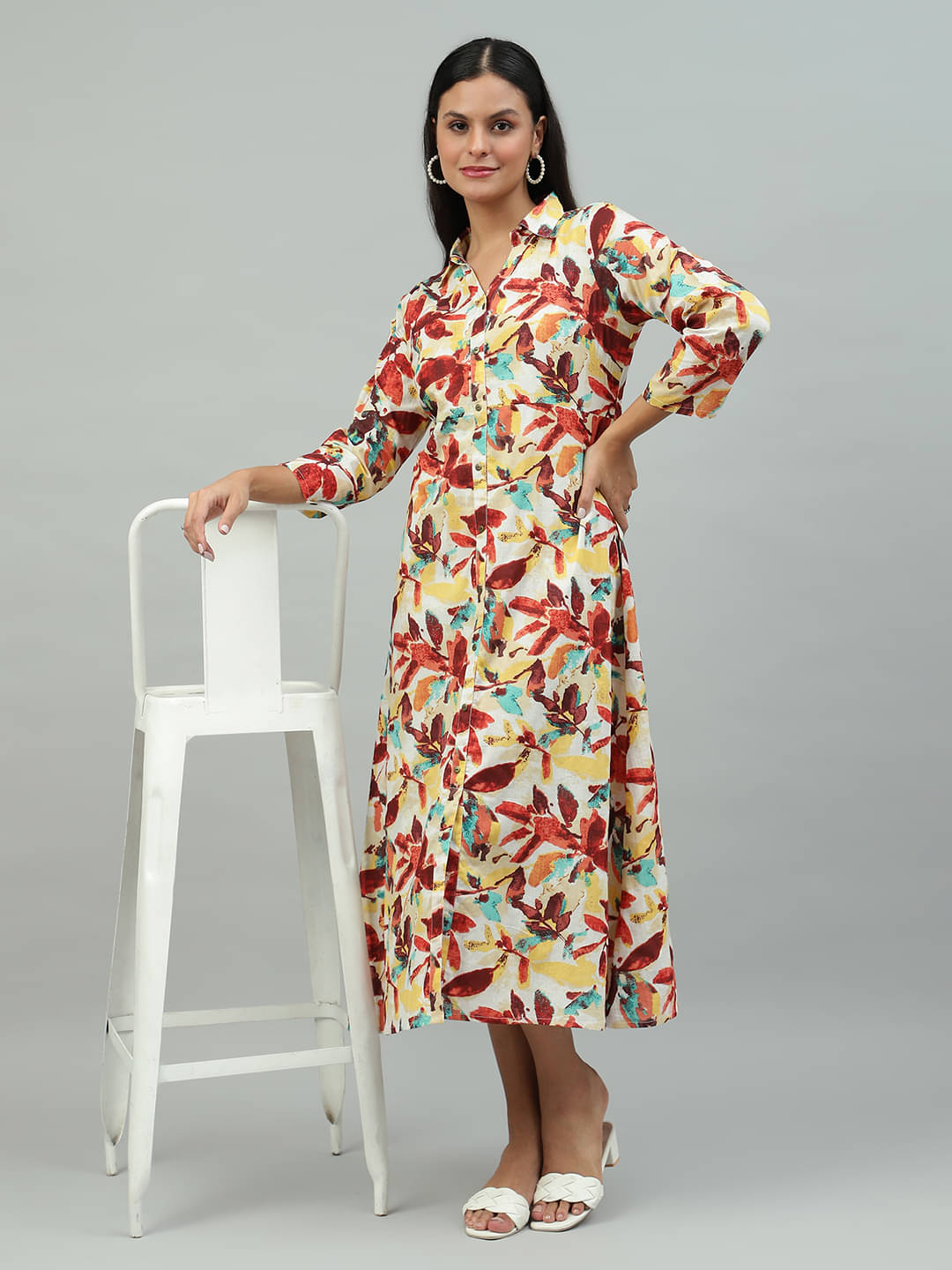     			Flamboyant Women Cotton Blend Printed Fit & Flare Dress ( Peach )