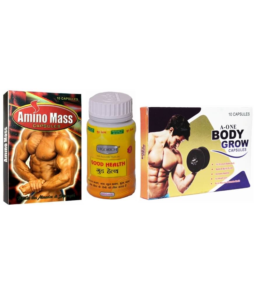     			G & G Pharmacy A-One Body Grow Cap10 & Good Health Cap 50no.s & Amino Mass Capsule 10 no.s Unflavoured Pack of 3