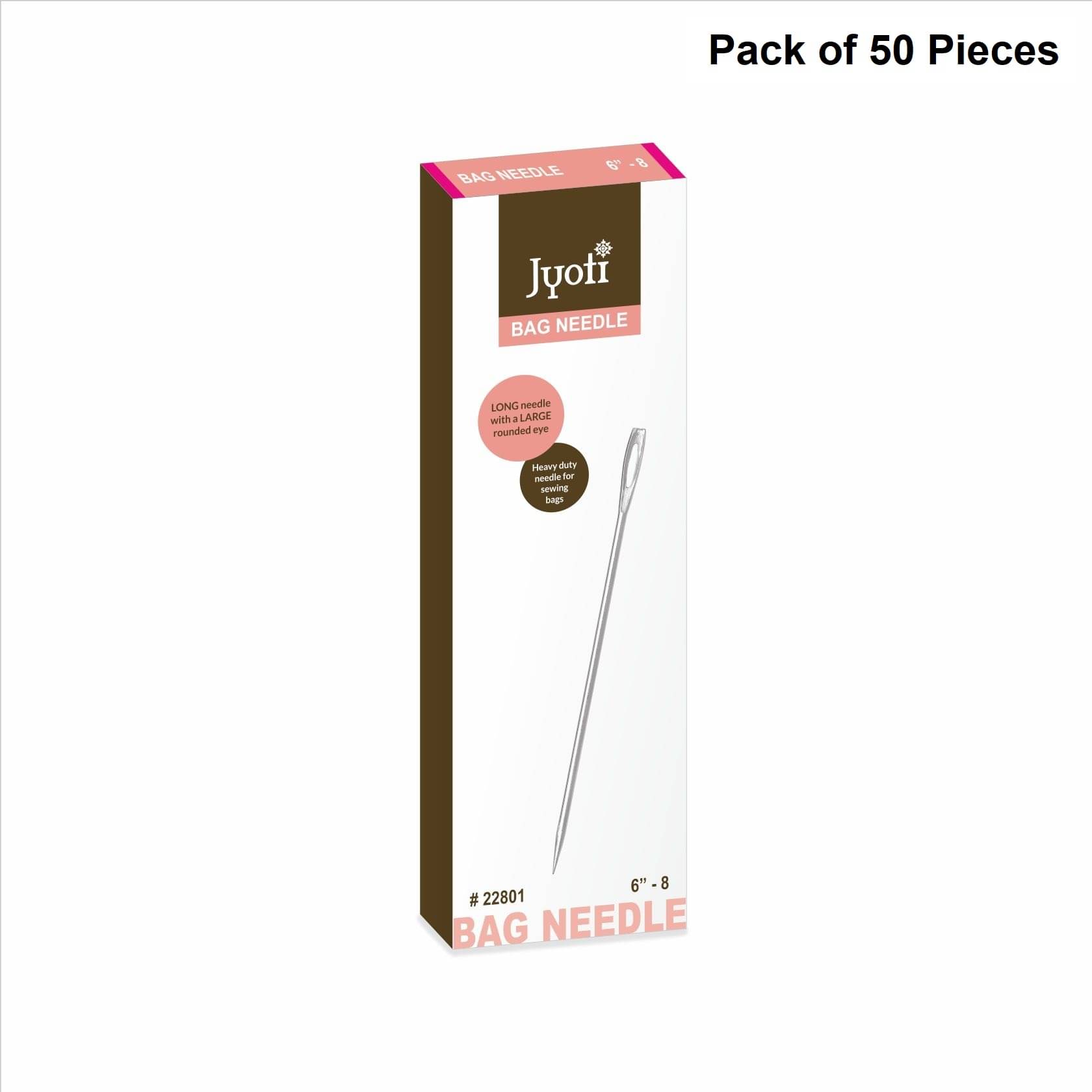     			Jyoti Bag Hand Sewing Needles, Larger & Thicker Base, Rust-Protective, Used as a Packing Needle to Work with Heavier Materials, Mainly Used for Sewing Canvas & Bags, 22801 (Size 6" - 8) - 50 Pcs