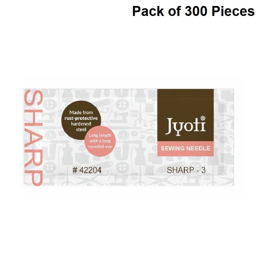     			Jyoti Sharp Hand Sewing Needles, Small Eye & Sharp Point, Rust-Protective, Medium-Length, Cloth Stitching Thread Needle, Steel, Used for All Conventional to General Purpose # 42204 (Size 3) - 300 Pcs