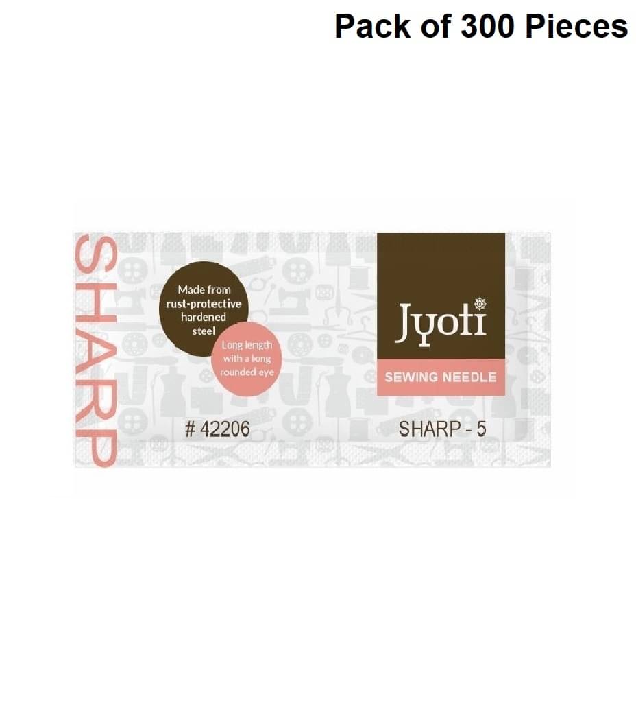     			Jyoti Sharp Hand Sewing Needles, Small Eye & Sharp Point, Rust-Protective, Medium-Length, Cloth Stitching Thread Needle, Steel, Used for All Conventional to General Purpose # 42206 (Size 5) - 300 Pcs