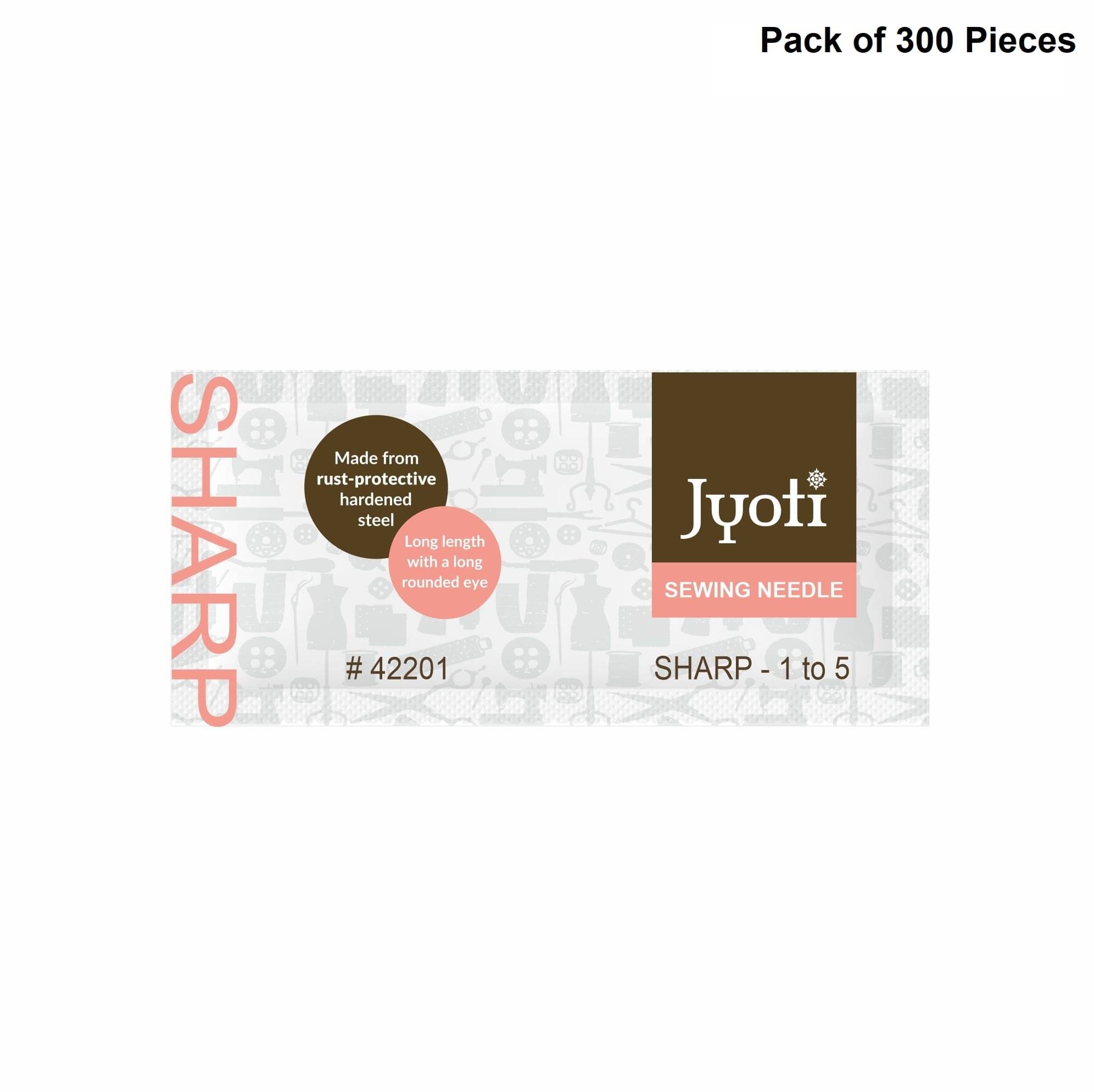     			Jyoti Sharp Hand Sewing Needles, Small Eye & Sharp Point, Rust-Protective, Medium-Length, Cloth Stitching Thread, Steel, Used for All Conventional to General Purpose # 42201 (Size 1-5) - 300 Pcs