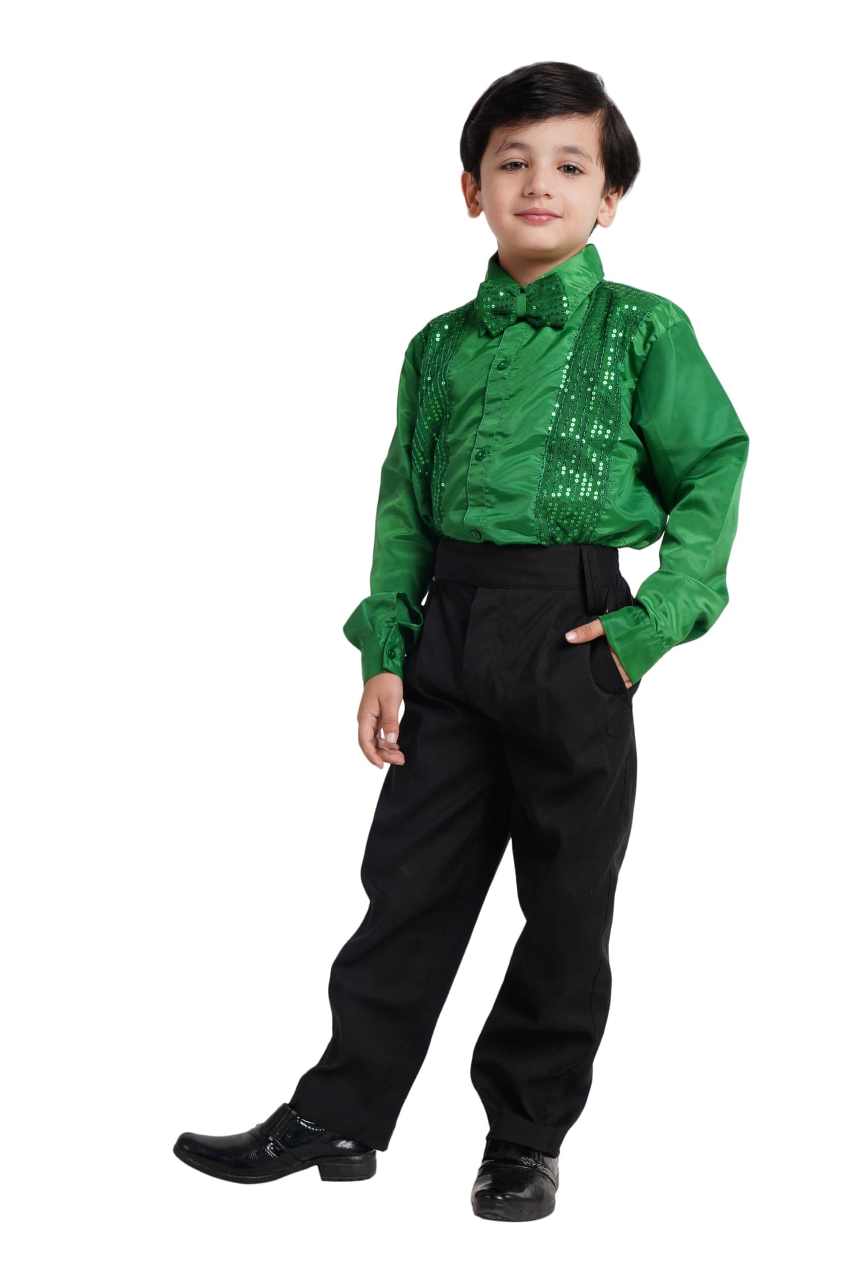     			Kaku Fancy Dresses Dance Costume Shinning Shirt for Kids | Sequin Work School Annual Funtion Shirt For Boys - 7-8 Years
