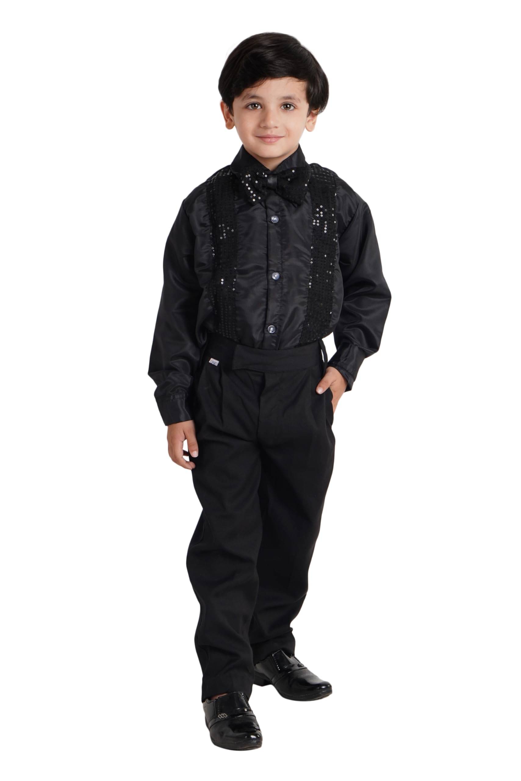     			Kaku Fancy Dresses Dance Costume Shinning Shirt for Kids | Sequin Work School Annual Funtion Shirt For Boys - 3-4 Years