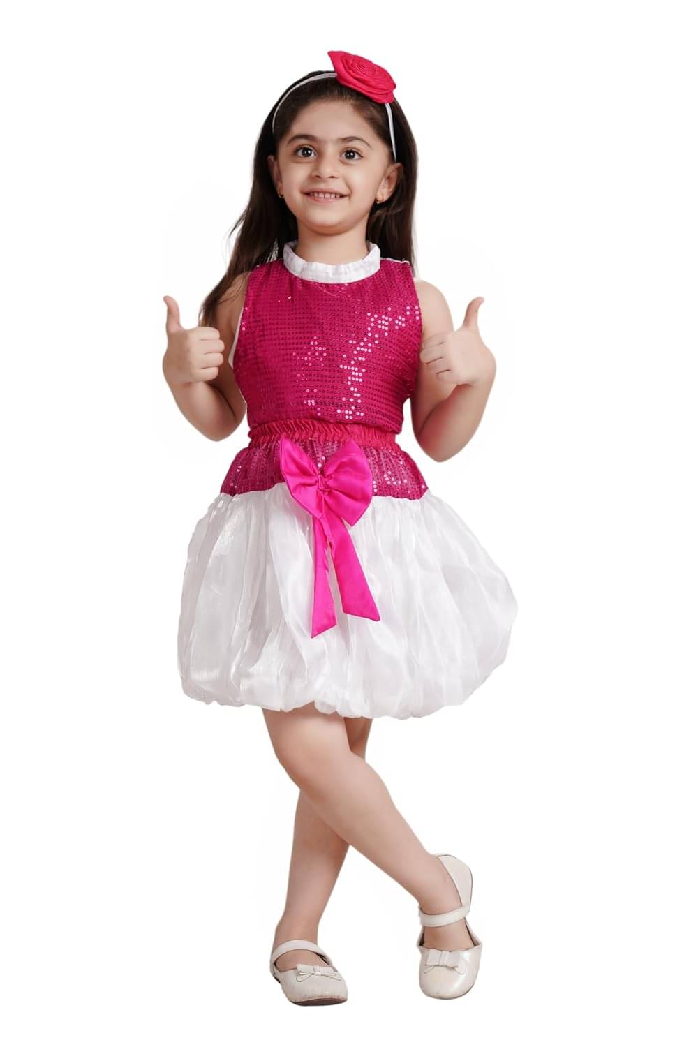 Kaku Fancy Dresses White Princess Skirt With Rani Top & Hairband - White/Rani, 5-6 Years, For Girls     			Kaku Fancy Dresses White Princess Skirt With Rani Top & Hairband - White/Rani, 5-6 Years, For Girls