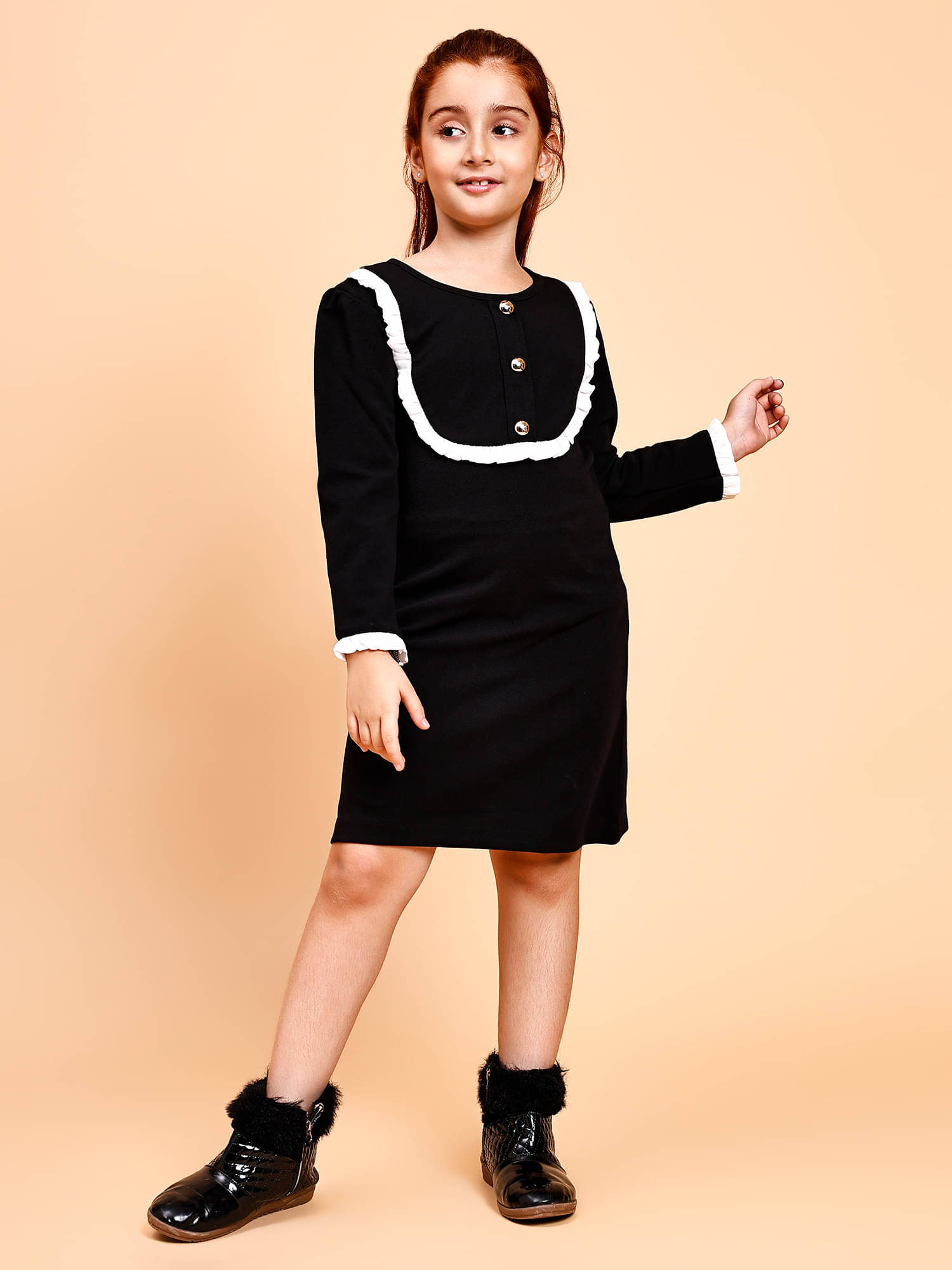     			Lazy Shark Cotton A-line Dress For Girls ( Pack of 1 , Black )