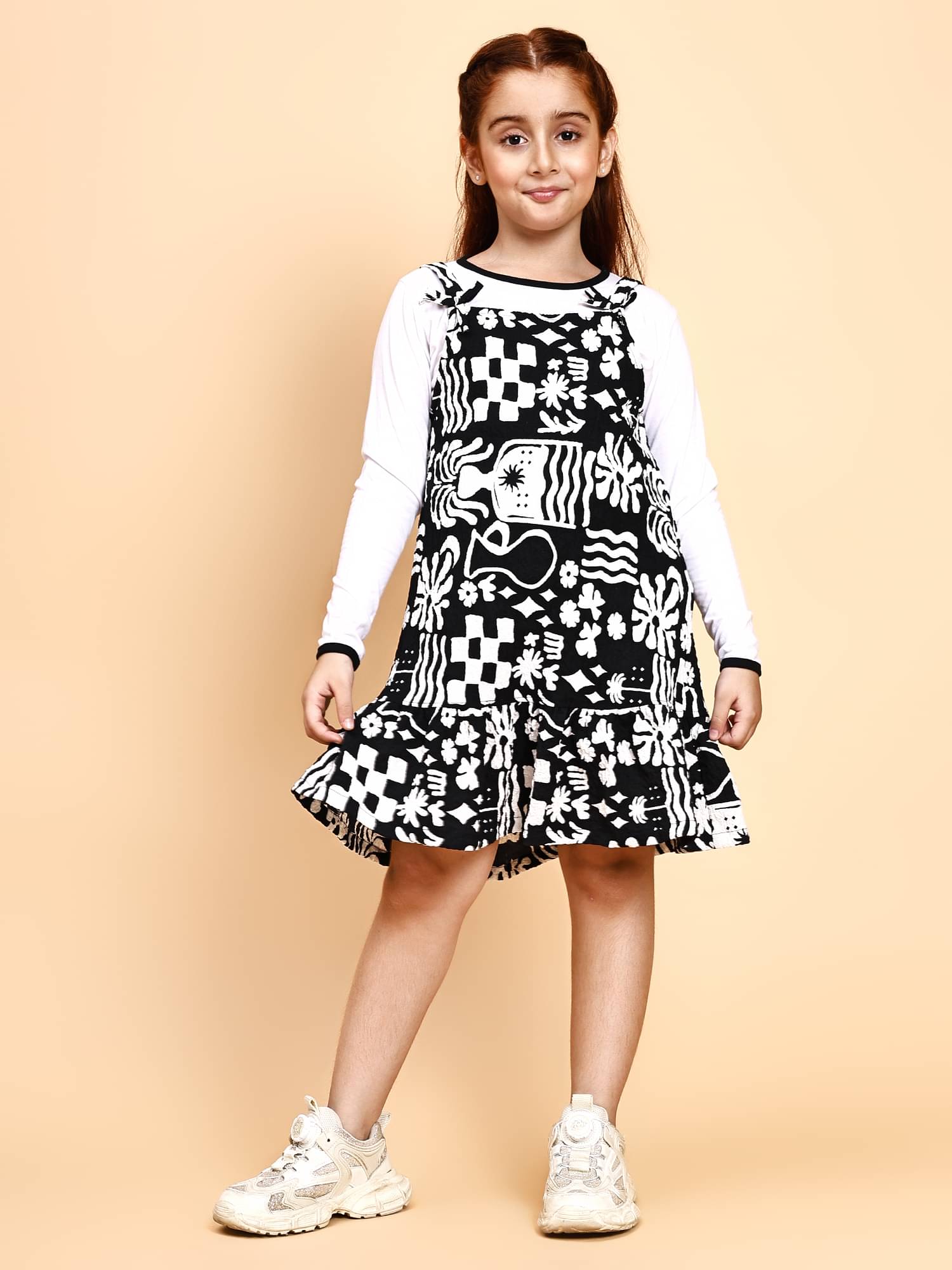Lazy Shark Polyester Fit And Flare Dress For Girls ( Pack of 1 , Black & White ) Lazy Shark Polyester Fit And Flare Dress For Girls ( Pack of 1 , Black & White )