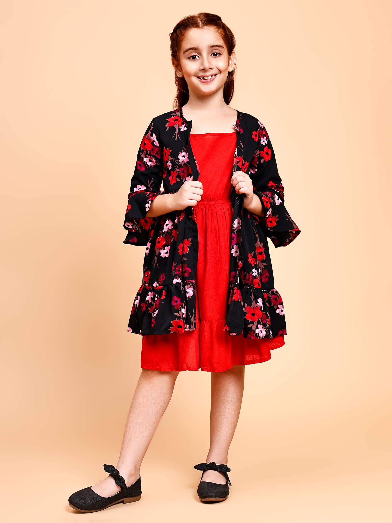 Lazy Shark Cotton Fit And Flare Dress For Girls ( Pack of 1 , Red ) Lazy Shark Cotton Fit And Flare Dress For Girls ( Pack of 1 , Red )