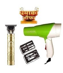 3 in 1 Combo Pack of Hair Dryer, Trimmer & Manicure Kit