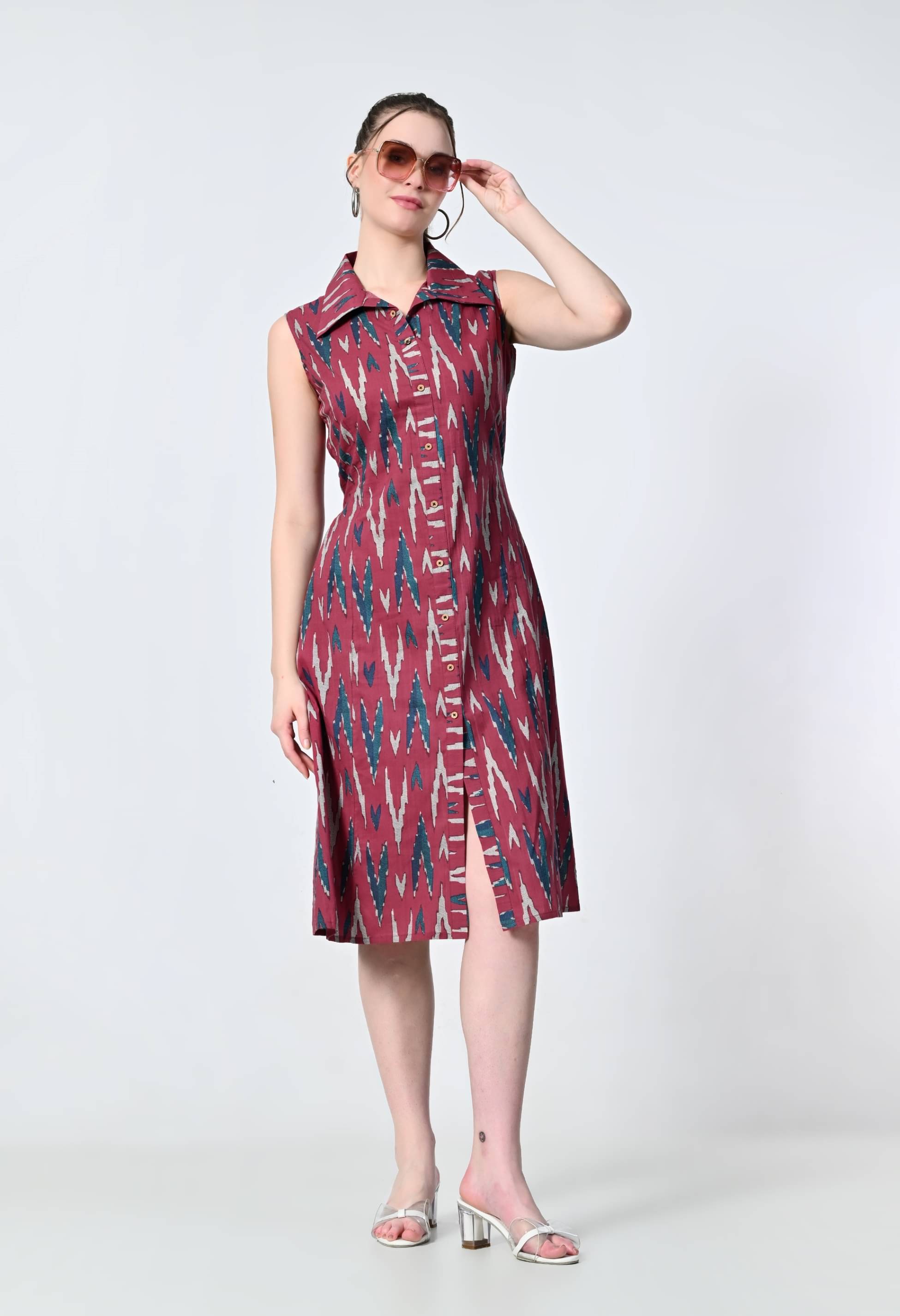 MAURYA Women Cotton Printed A-line Dress ( Pink ) MAURYA Women Cotton Printed A-line Dress ( Pink )