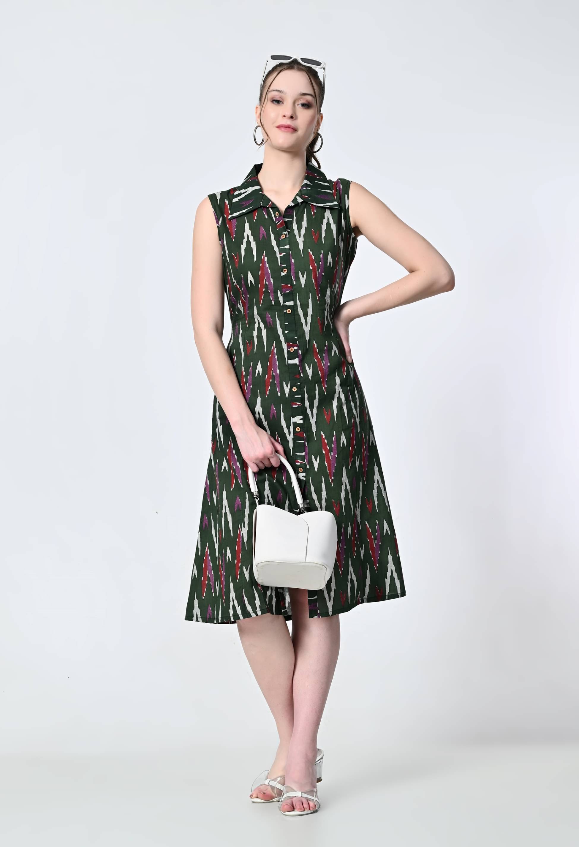     			MAURYA Women Cotton Printed A-line Dress ( Green )