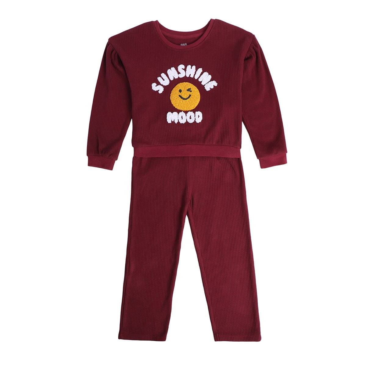     			MINI KLUB Maroon Cotton Girls Sweatshirt With Pants ( Pack of 1 )