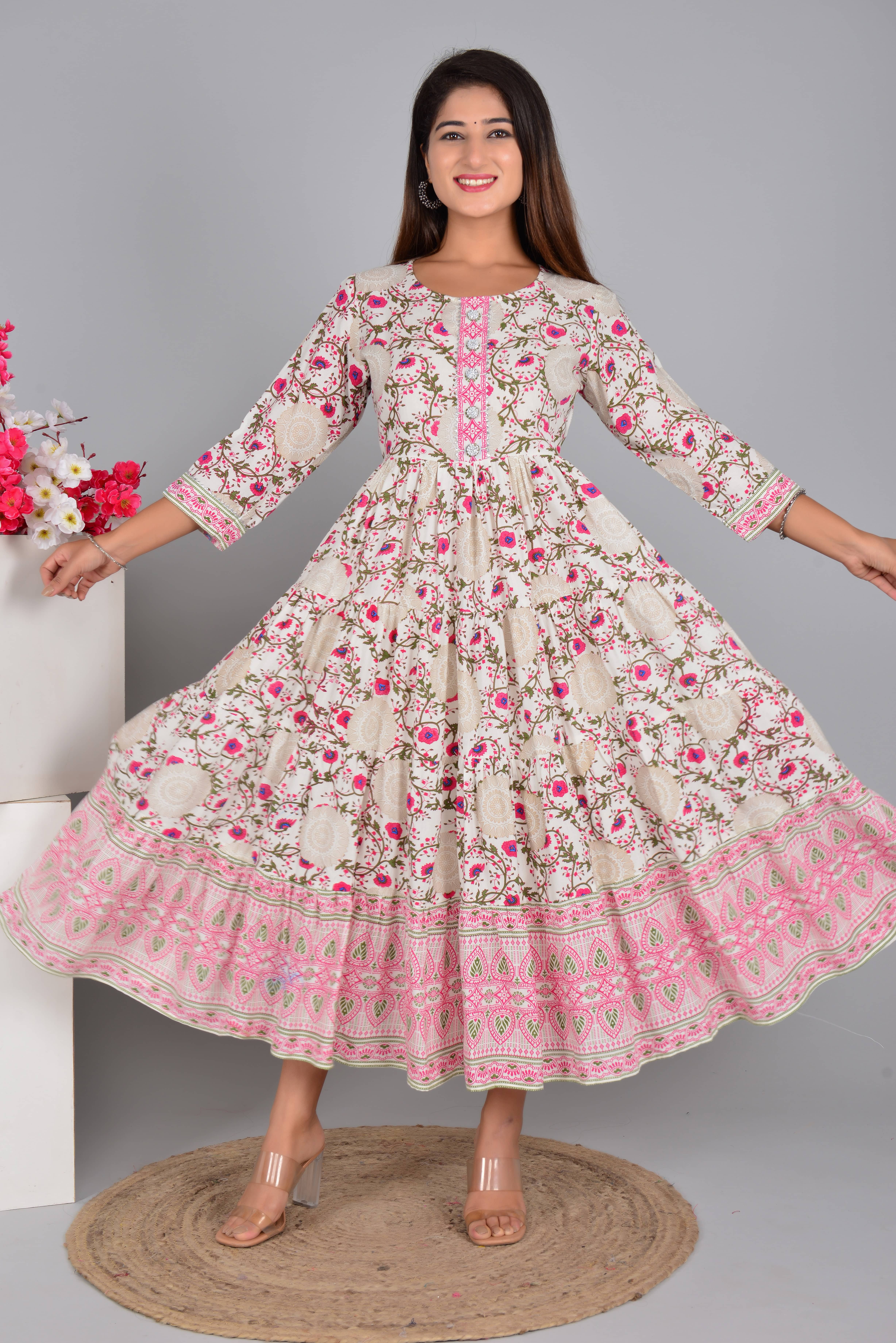 NUPITAL Rayon Printed Anarkali Women's Kurti - Pink ( Pack of 1 ) - Kurtis, Tunics | Buy online on ZillyBuy