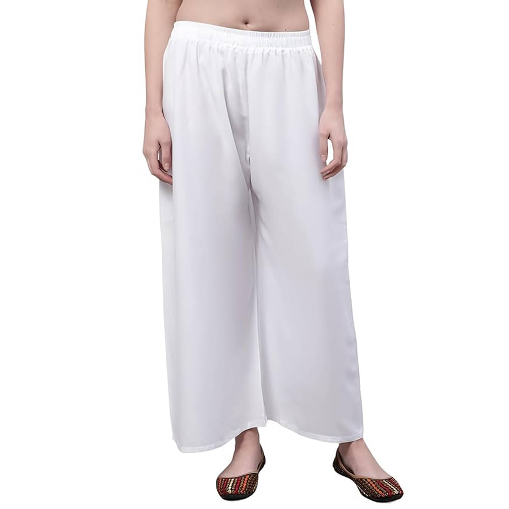 NYLA White Rayon Straight Women's Palazzos ( Pack of 1 )     			NYLA White Rayon Straight Women's Palazzos ( Pack of 1 )