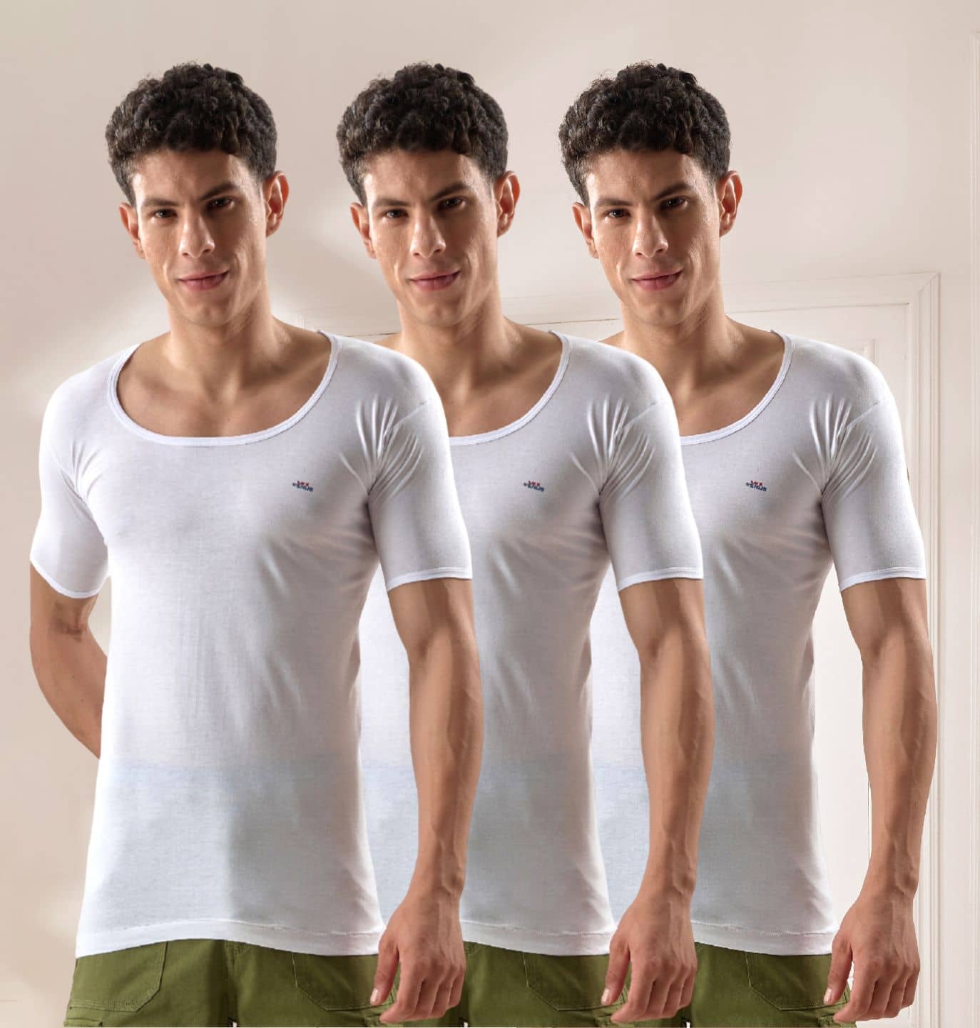 lux venus Pack of 3 Cotton Half Sleeve vest For Men ( White ) - Nightwear & Loungewear | Buy online on ZillyBuy