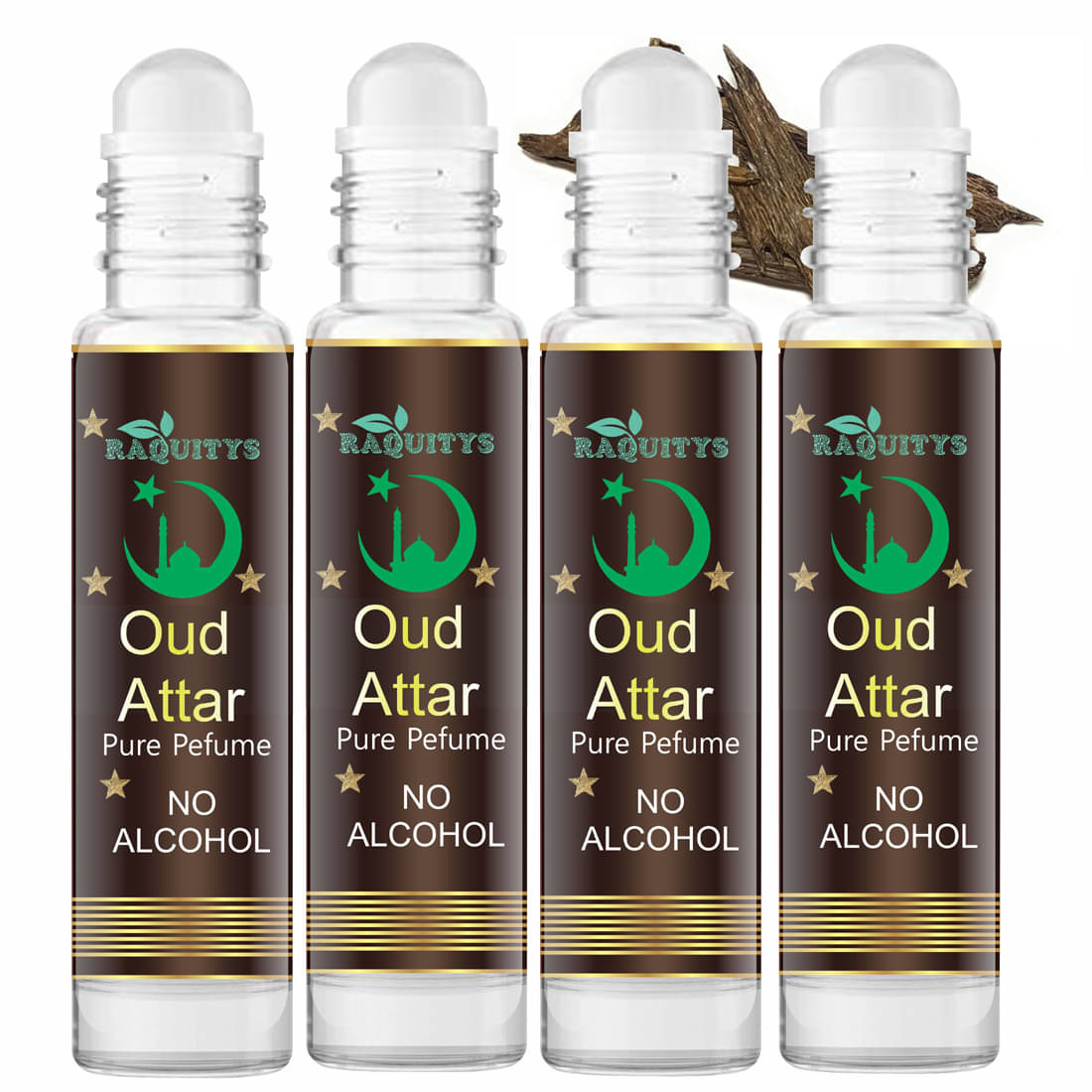     			RAQUITYS Oud Non- Alcoholic Below 50ml Attar ( Pack of 4 )