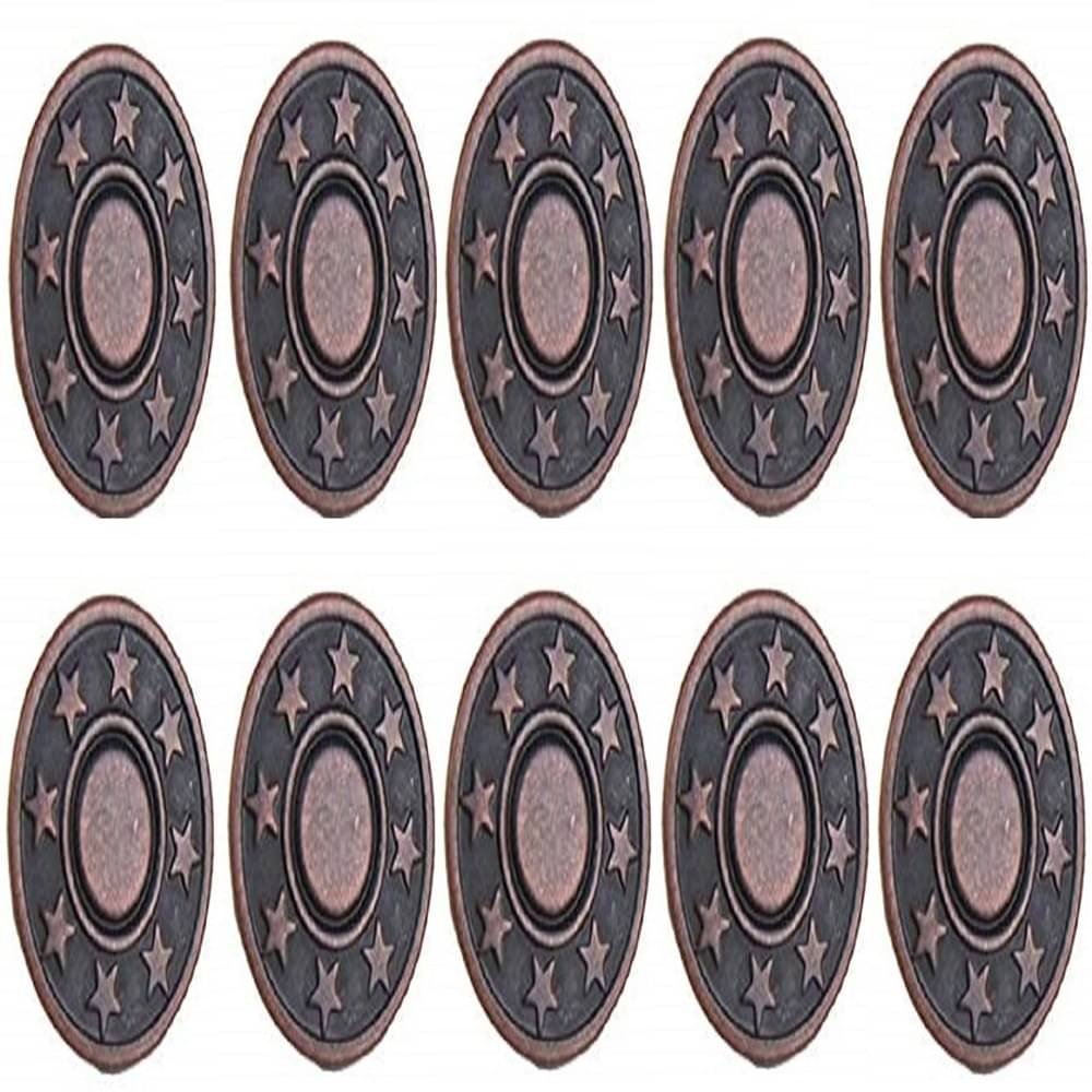 REENA 10 pc Set NO-SEW Metal Star Pattern Tack Snap Jeans Buttons Red Copper 17mm Metal Buttons (Pack of 10) REENA 10 pc Set NO-SEW Metal Star Pattern Tack Snap Jeans Buttons Red Copper 17mm Metal Buttons (Pack of 10)