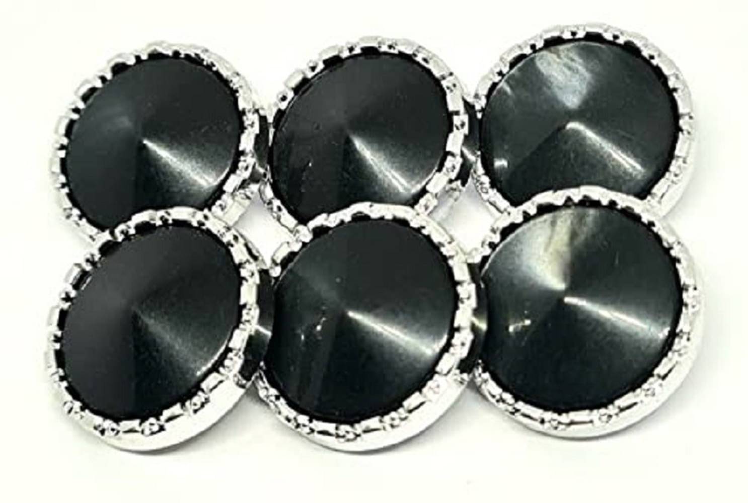     			REENA Black Silver Ring Design Fancy Designer Buttons for Coats Shirts Blazer Set of 6 Metal Buttons  (Pack of 6)