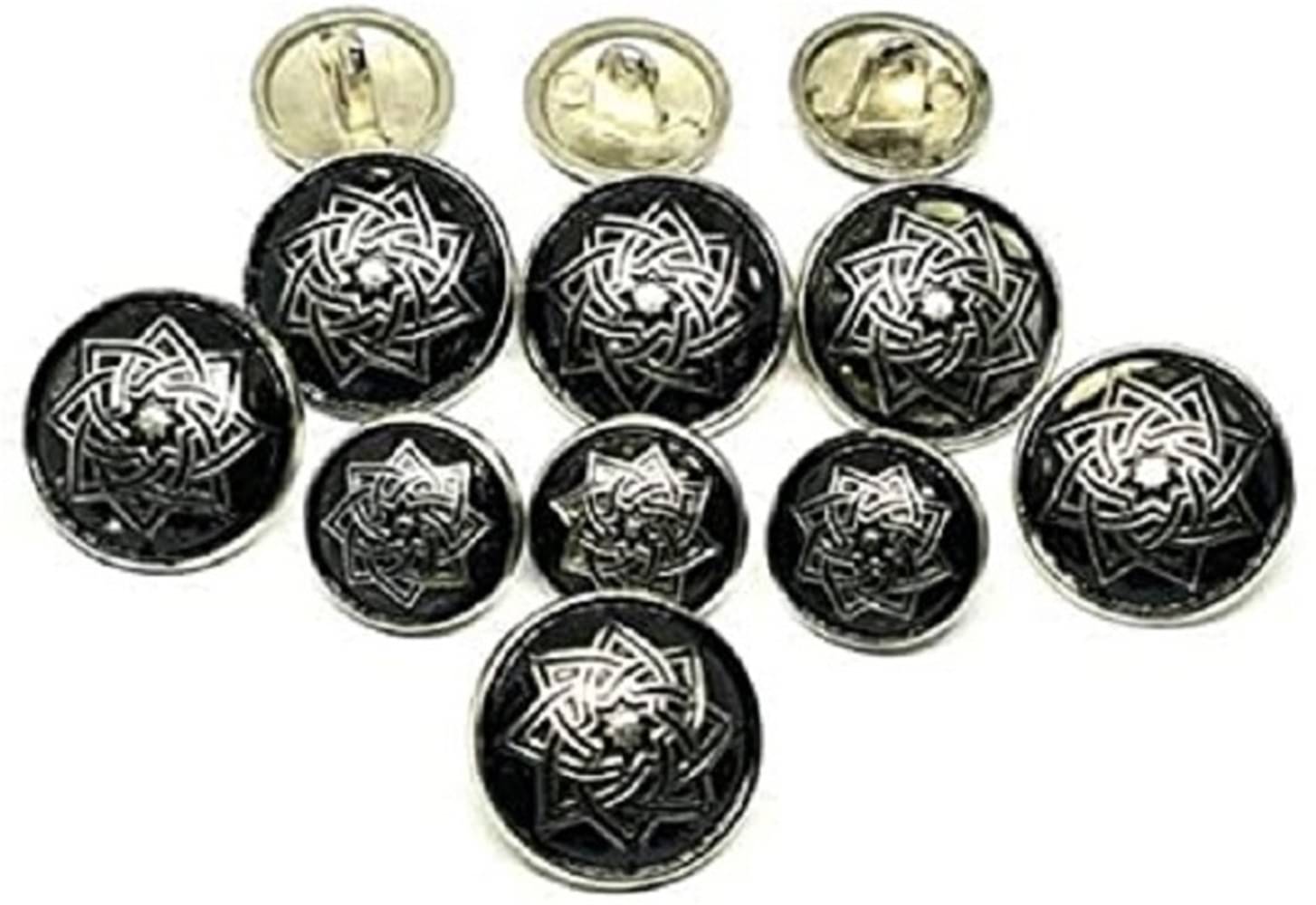 REENA Silver Black Metal Lotus New Metal brass Round Button for Coat Blazer Suit Metal Buttons (Pack of 12) REENA Silver Black Metal Lotus New Metal brass Round Button for Coat Blazer Suit Metal Buttons (Pack of 12)