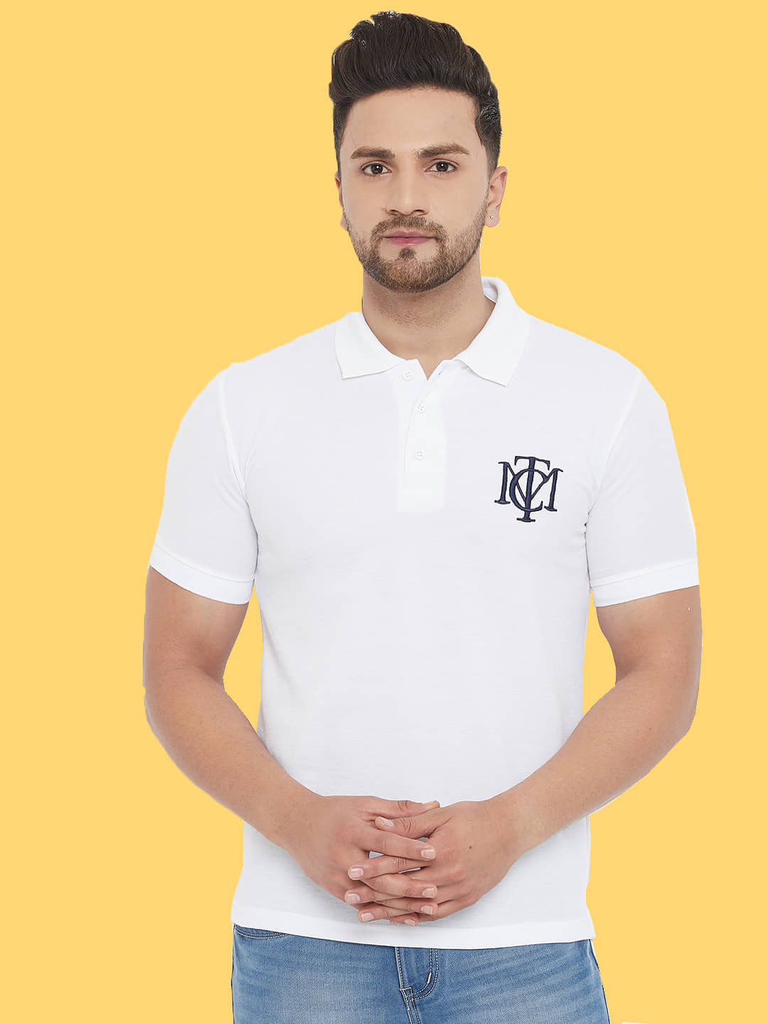 The Million Club Pack of 1 Cotton Regular Fit Solid Half Sleeves Men's Polo T Shirt ( White )