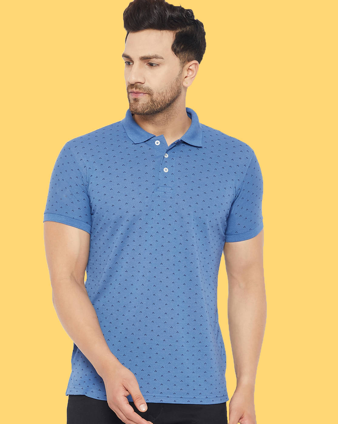 The Million Club Pack of 1 Cotton Regular Fit Printed Half Sleeves Men's Polo T Shirt ( Blue ) The Million Club Pack of 1 Cotton Regular Fit Printed Half Sleeves Men's Polo T Shirt ( Blue )