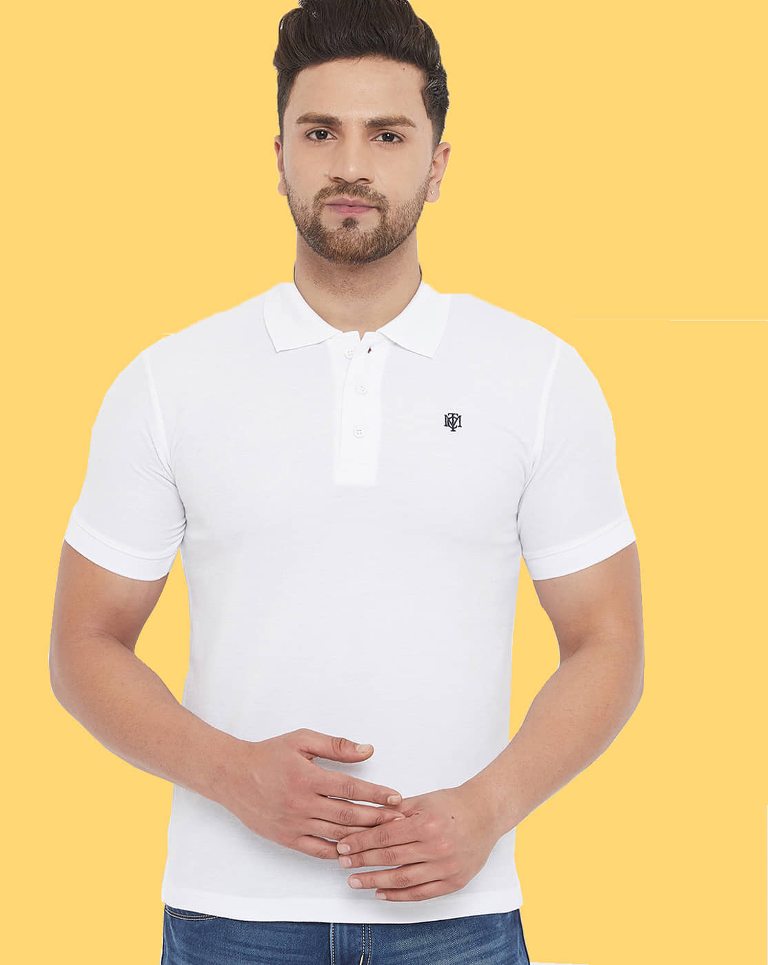 The Million Club Pack of 1 Cotton Regular Fit Solid Half Sleeves Men's Polo T Shirt ( White )