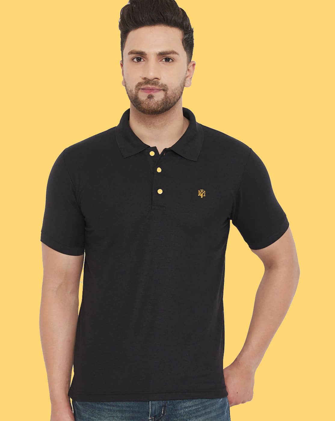 The Million Club Pack of 1 Cotton Regular Fit Solid Half Sleeves Men's Polo T Shirt ( Black )